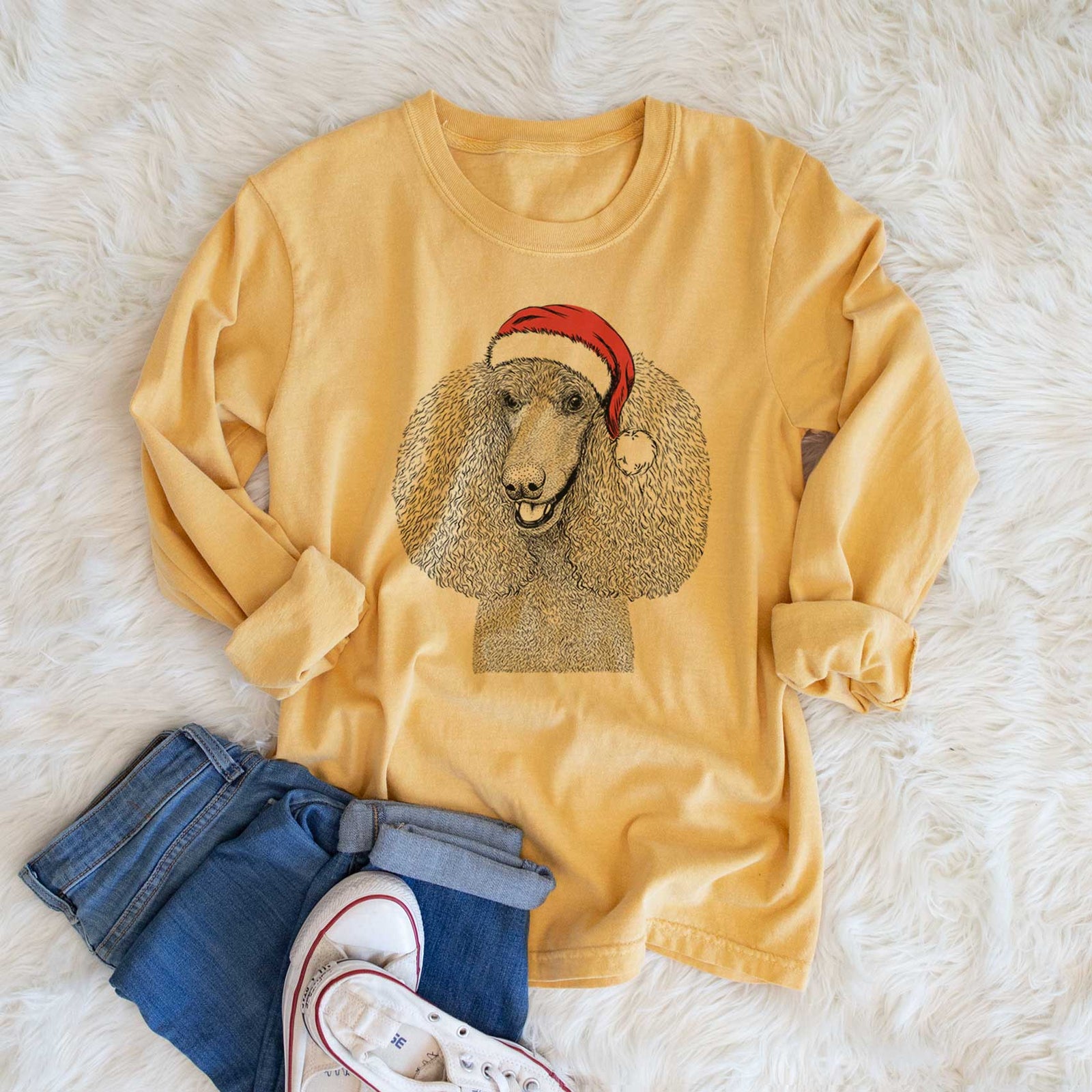 Santa Uncle Tucker the Poodle - Heavyweight 100% Cotton Long Sleeve