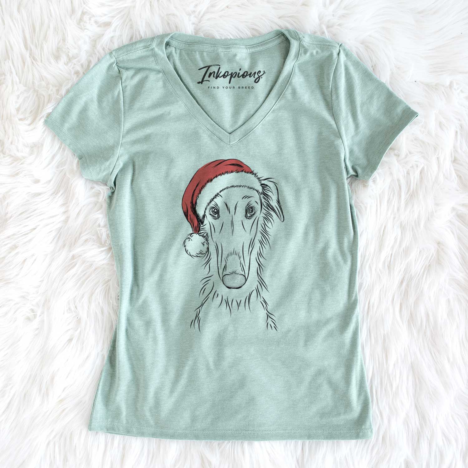Santa Vaughn the Borzoi - Women's V-neck Shirt
