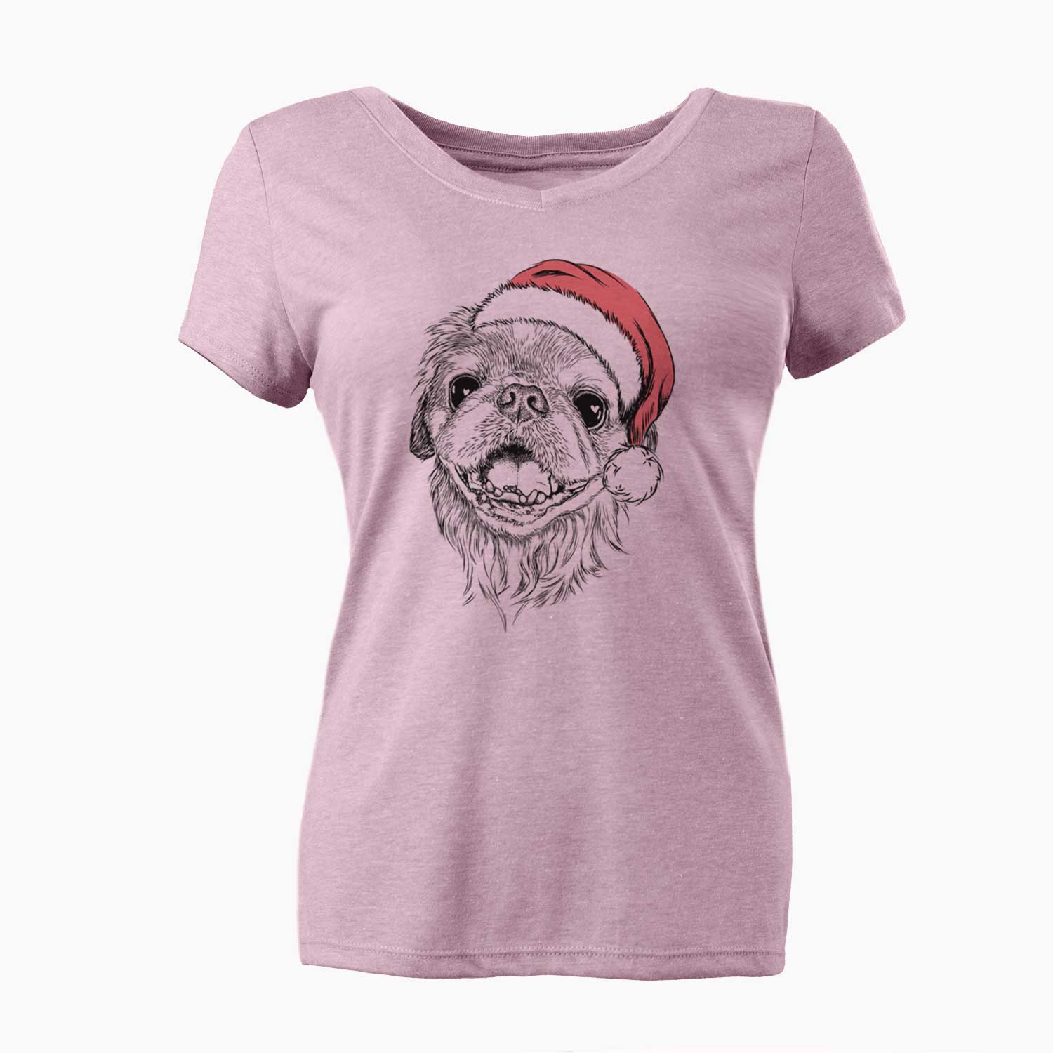 Santa Wally the Pekingese - Women's V-neck Shirt