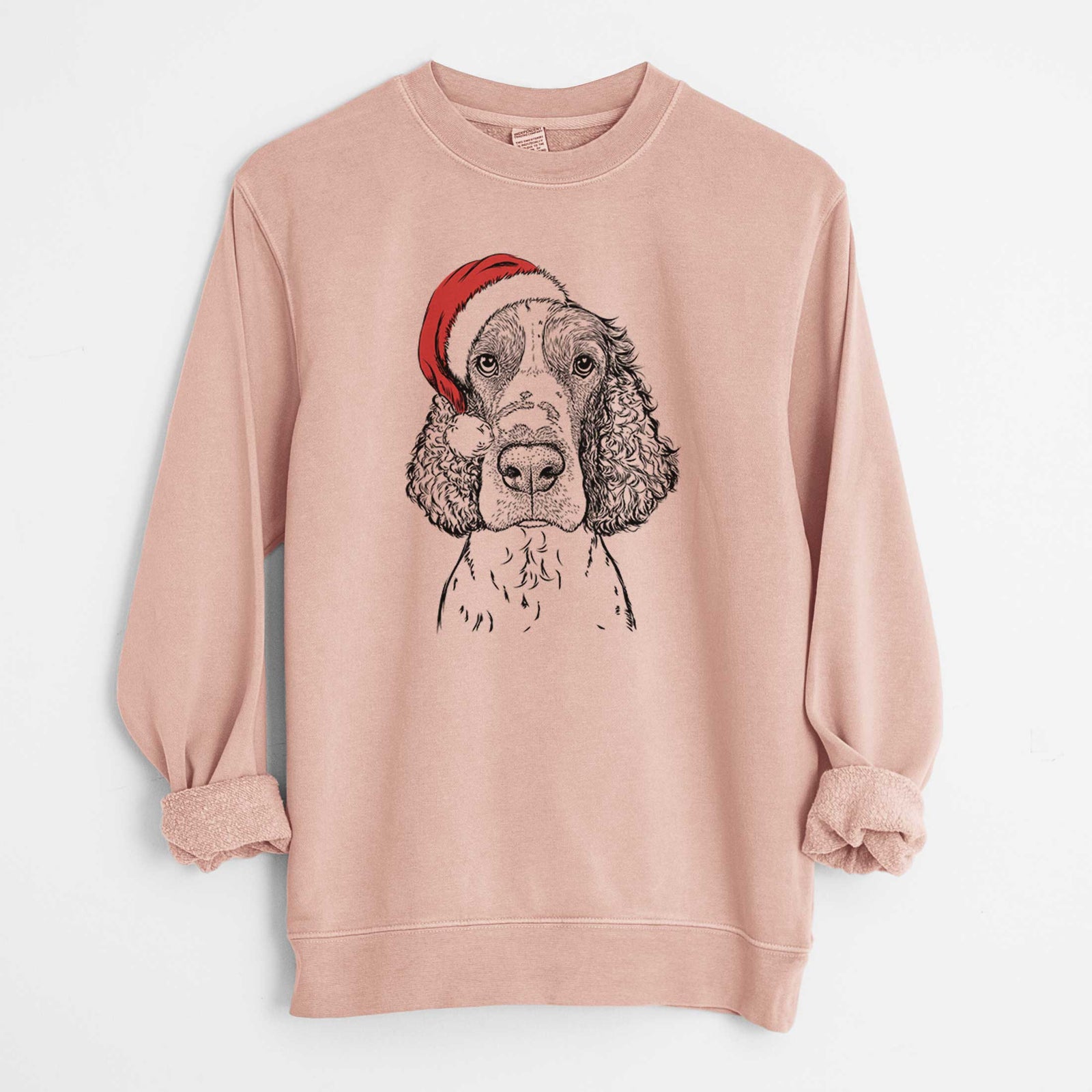 Santa Wilbur the English Springer Spaniel - Unisex Pigment Dyed Crew Sweatshirt