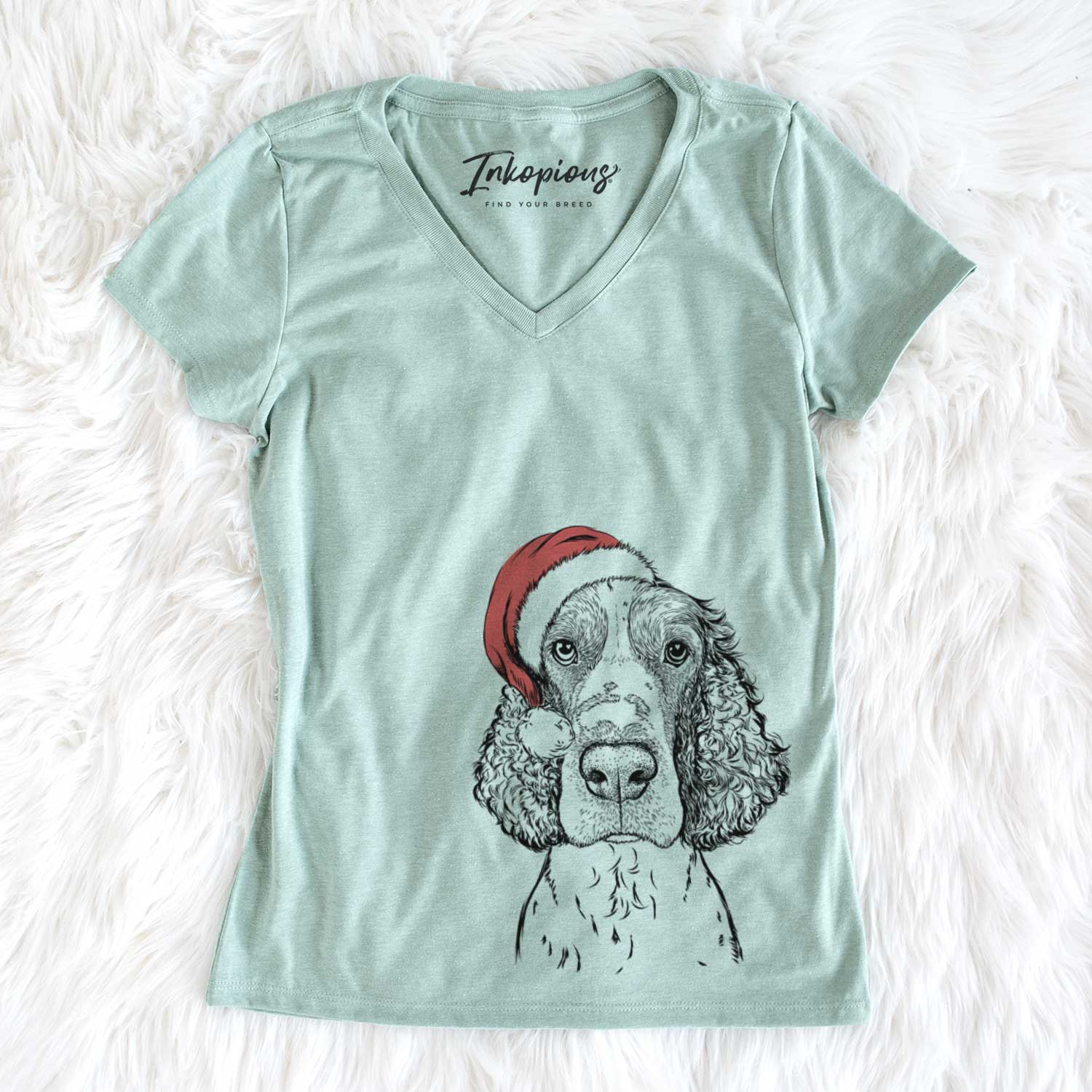 Santa Wilbur the English Springer Spaniel - Women's V-neck Shirt