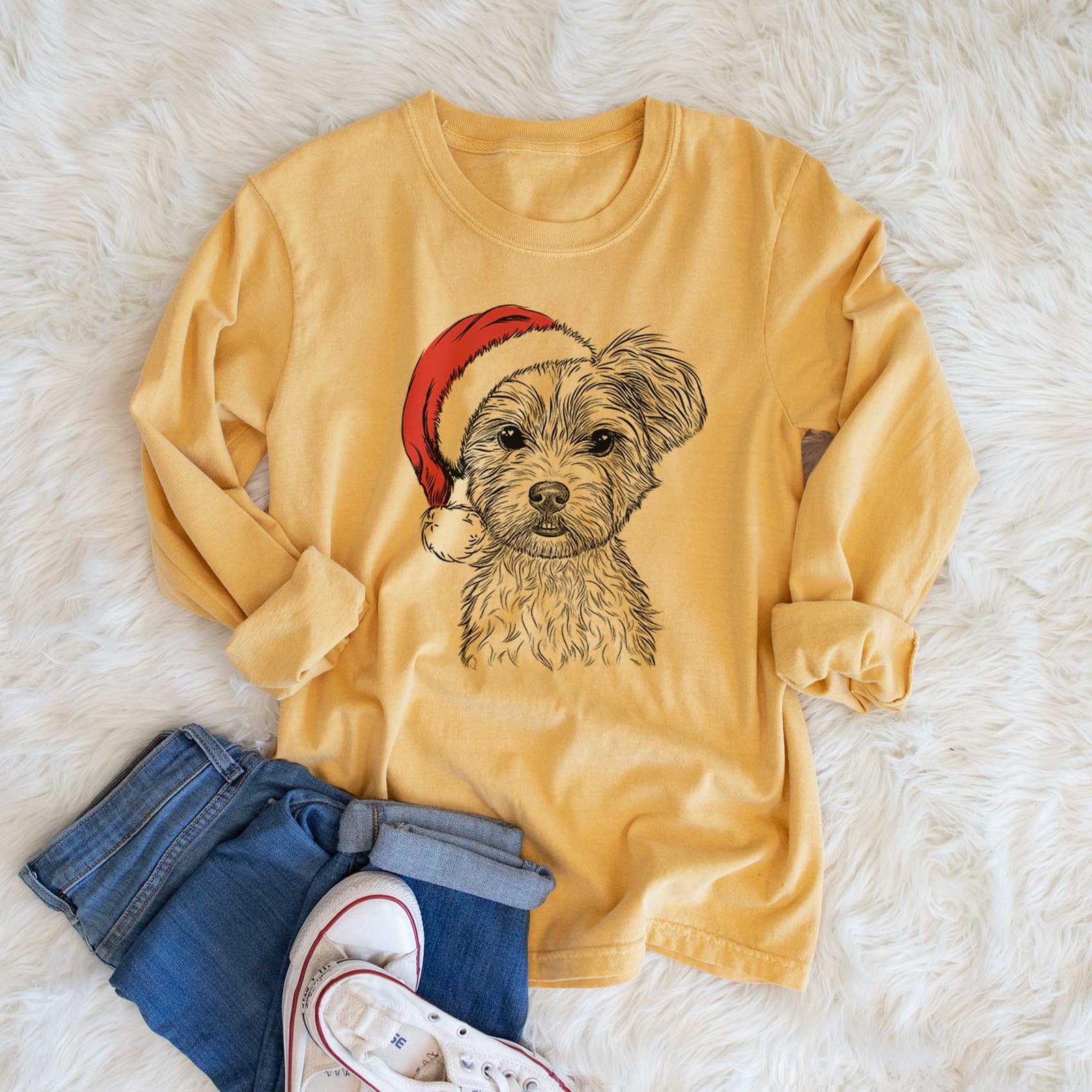 Santa William Mitchell Newman the Yorkshire Terrier - Heavyweight 100% Cotton Long Sleeve