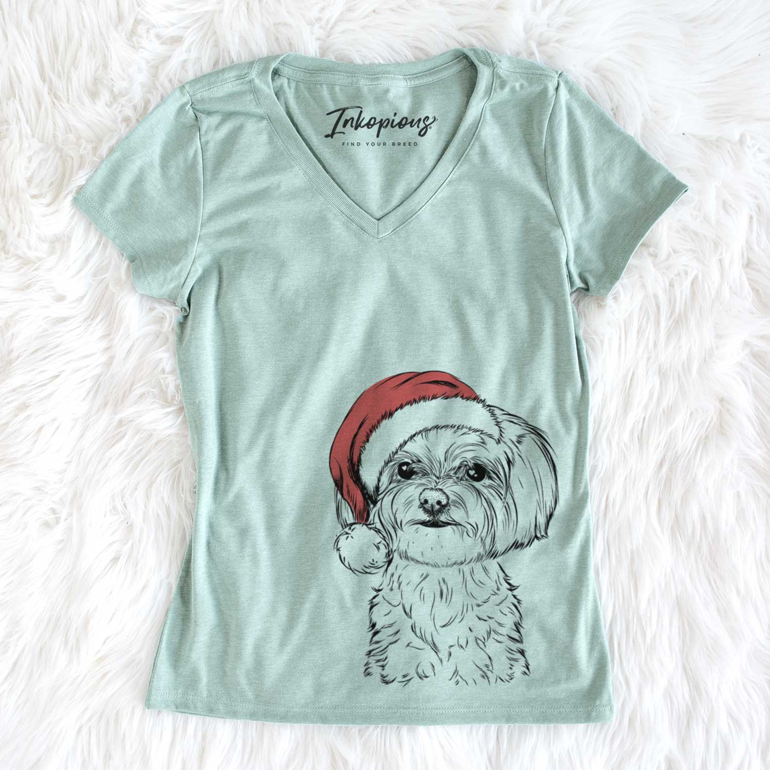 Santa Willow the Maltese - Women's V-neck Shirt