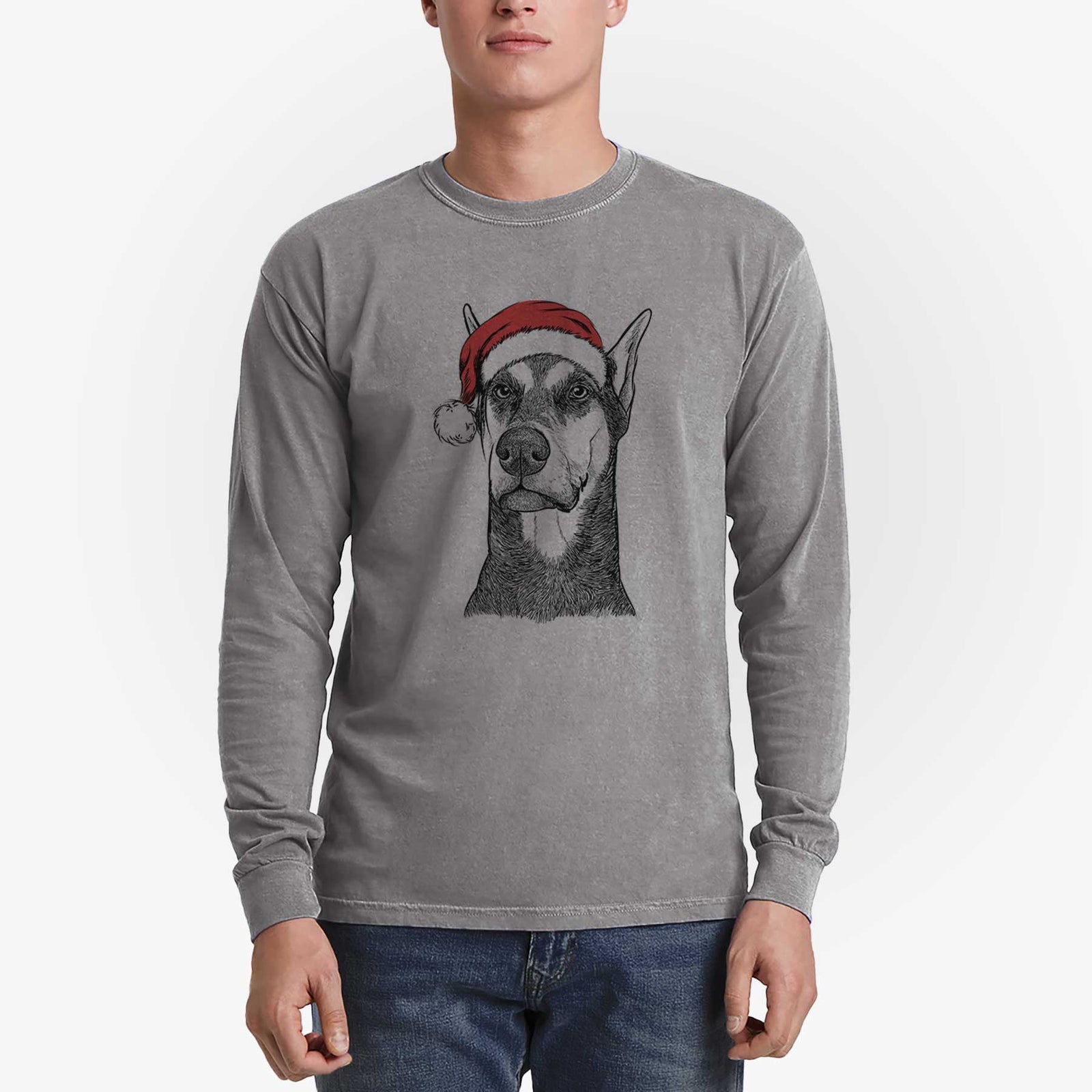 Santa Zeus the Doberman Pinscher - Heavyweight 100% Cotton Long Sleeve