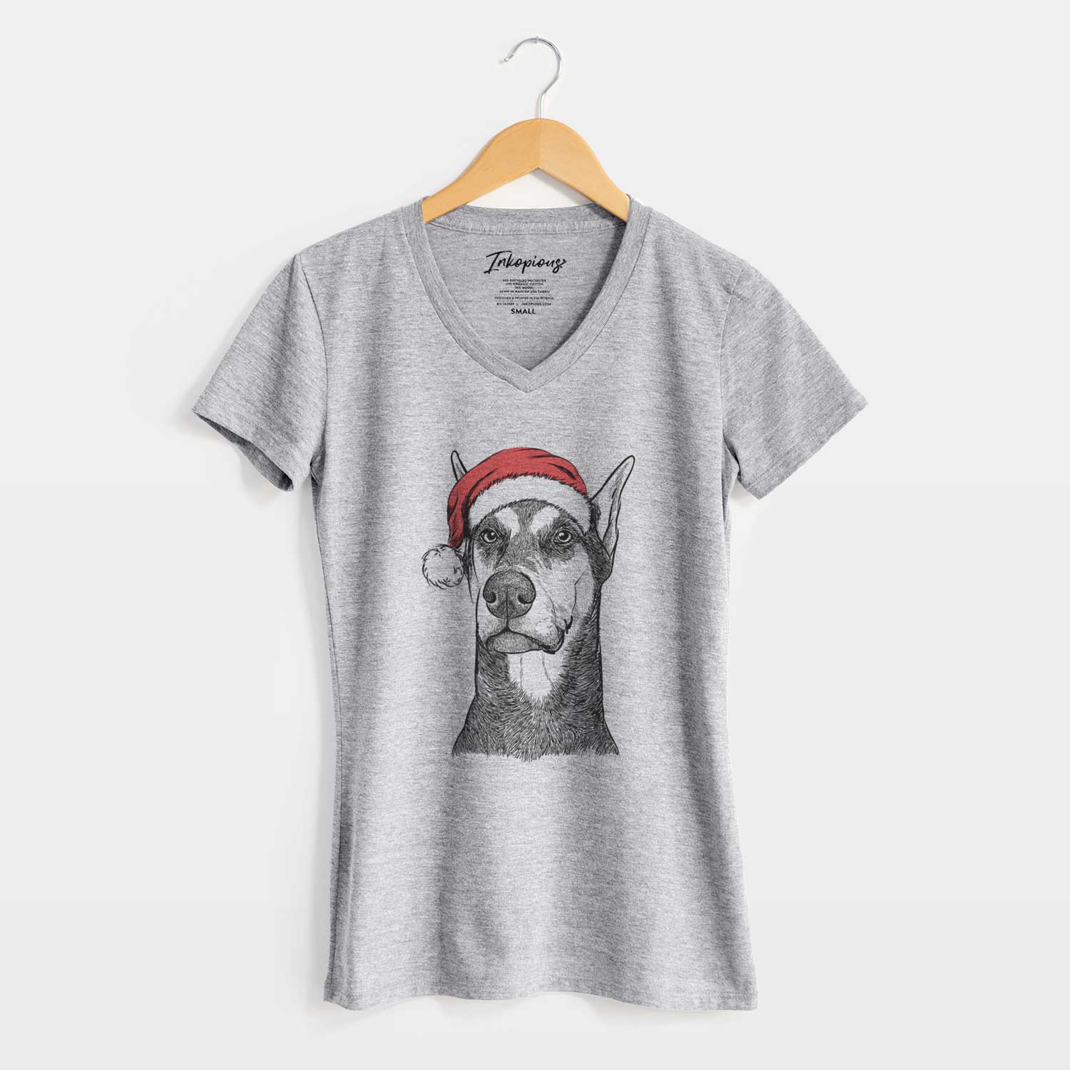 Santa Zeus the Doberman Pinscher - Women's V-neck Shirt