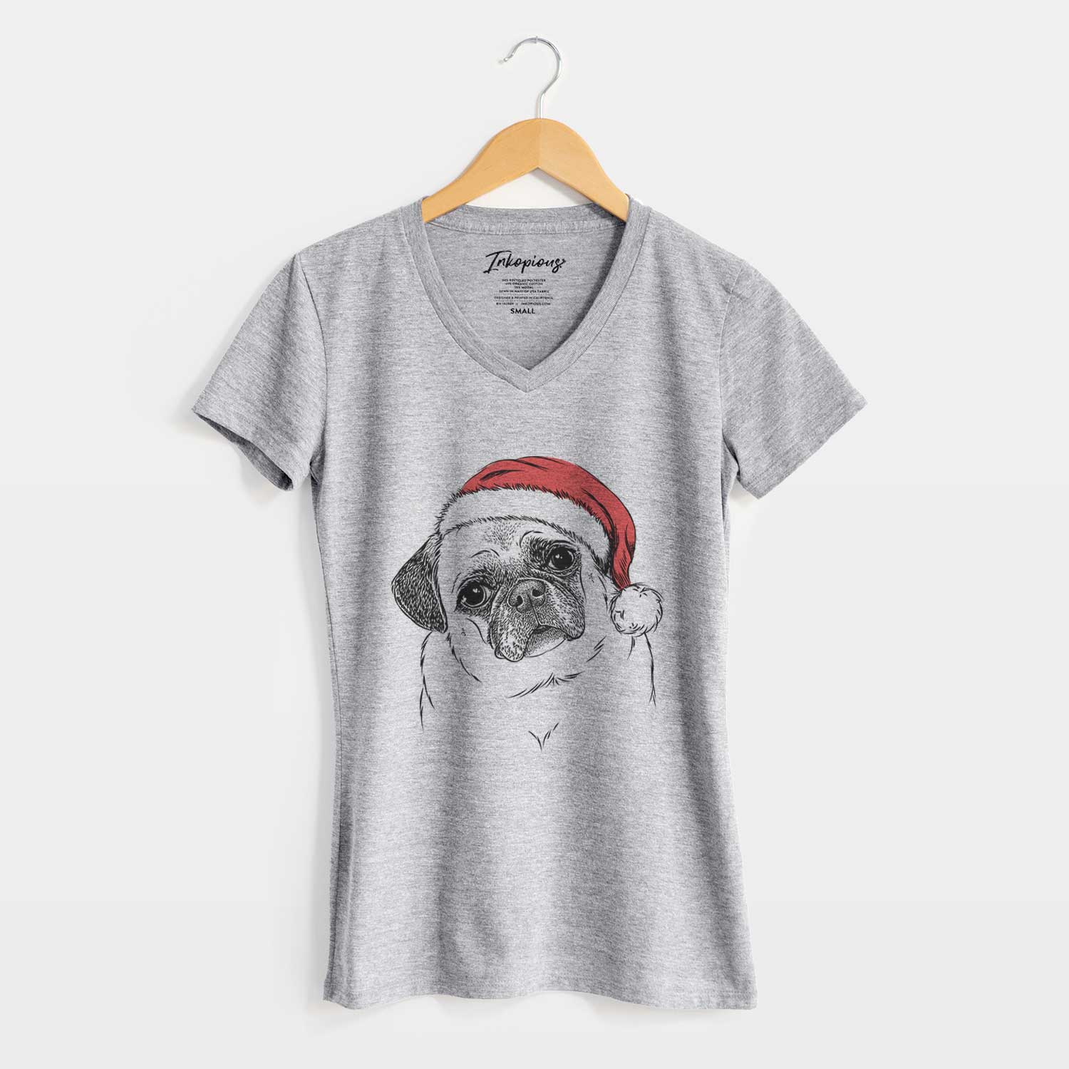 Santa Zoey the Pug - Women's V-neck Shirt