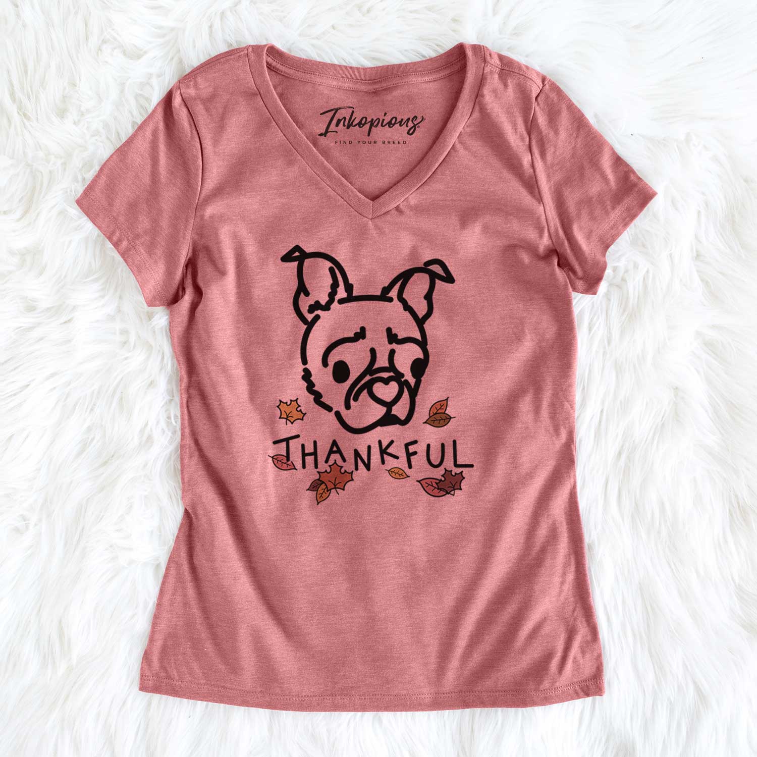 Thankful Pug Boston Terrier Mix - Bella - Women's V-neck Shirt