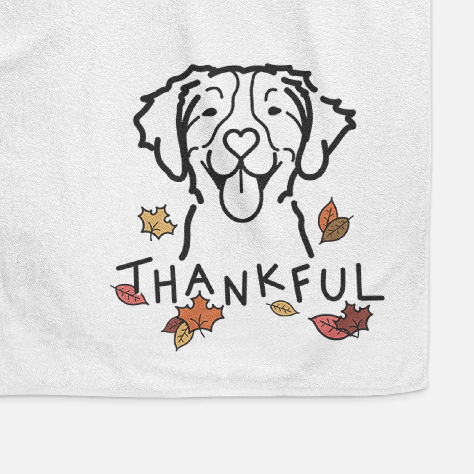 Minimalist line drawing of a Brittany with 'Thankful' lettering on a decorative hand towel