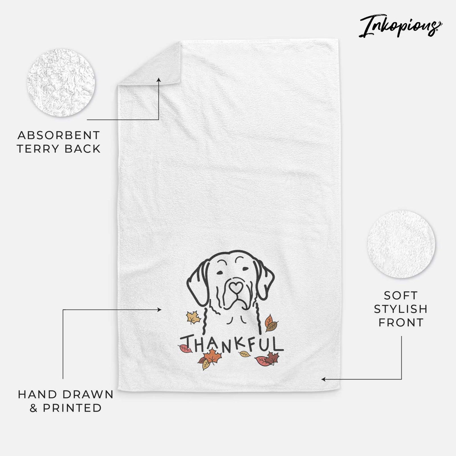 Minimalist line drawing of a Chesapeake Bay Retriever with 'Thankful' lettering on a decorative hand towel