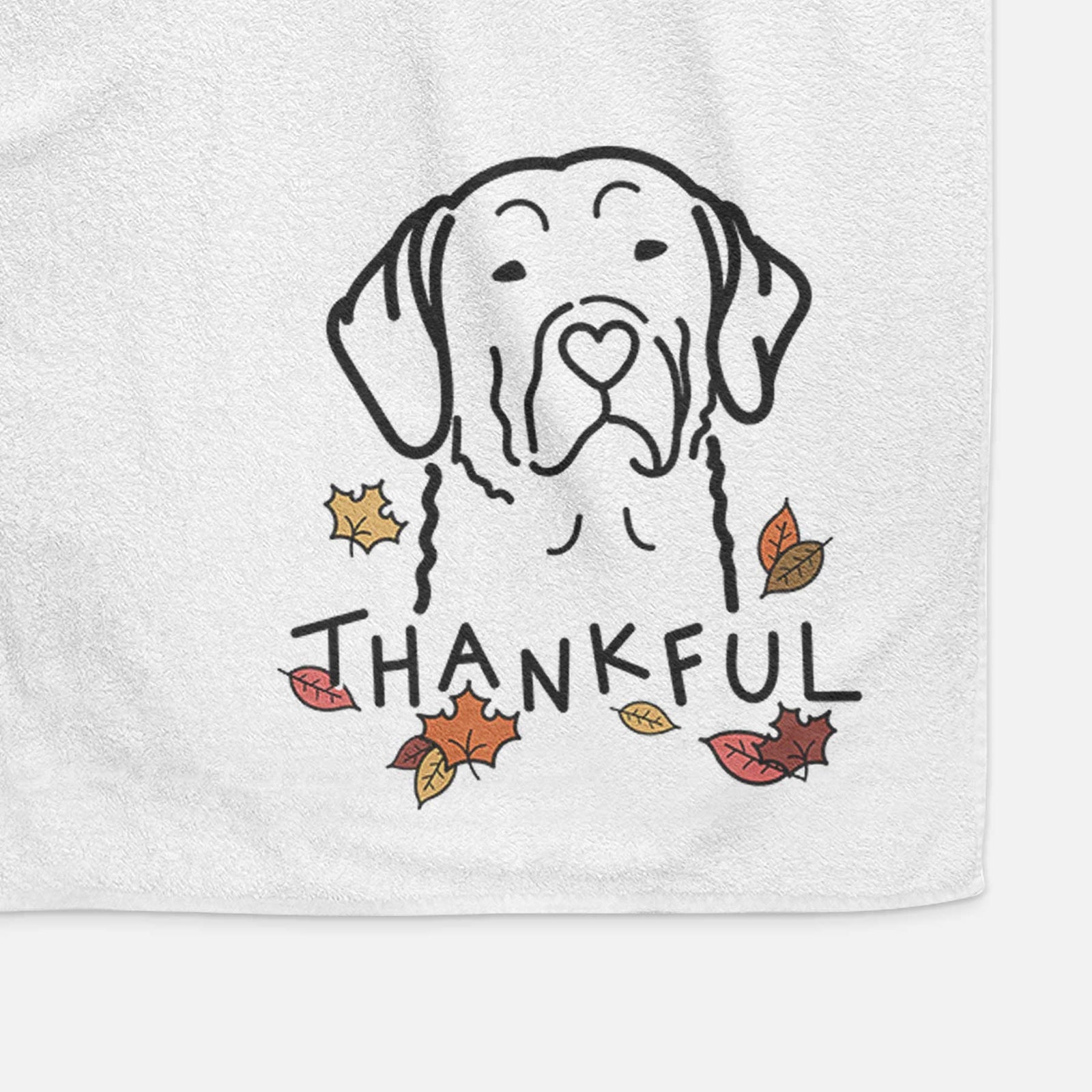 Minimalist line drawing of a Chesapeake Bay Retriever with 'Thankful' lettering on a decorative hand towel