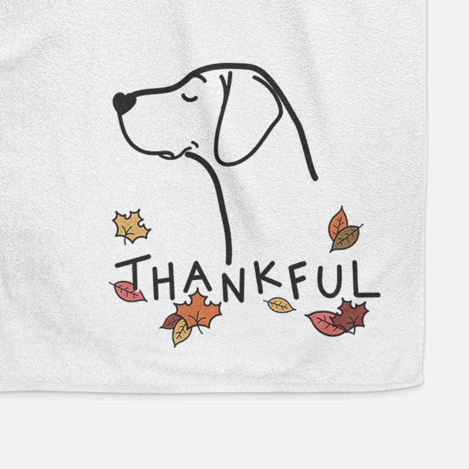 Minimalist line drawing of a German Shorthaired Pointer with 'Thankful' lettering on a decorative hand towel