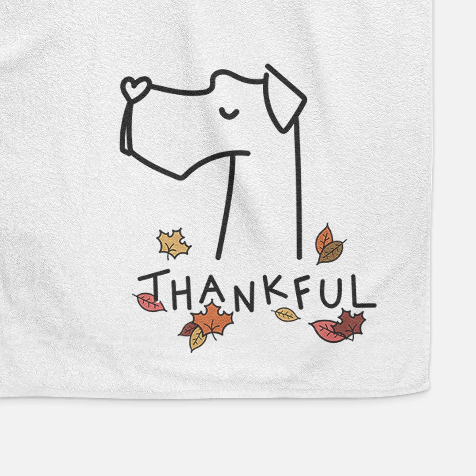 Minimalist line drawing of a Great Dane with 'Thankful' lettering on a decorative hand towel