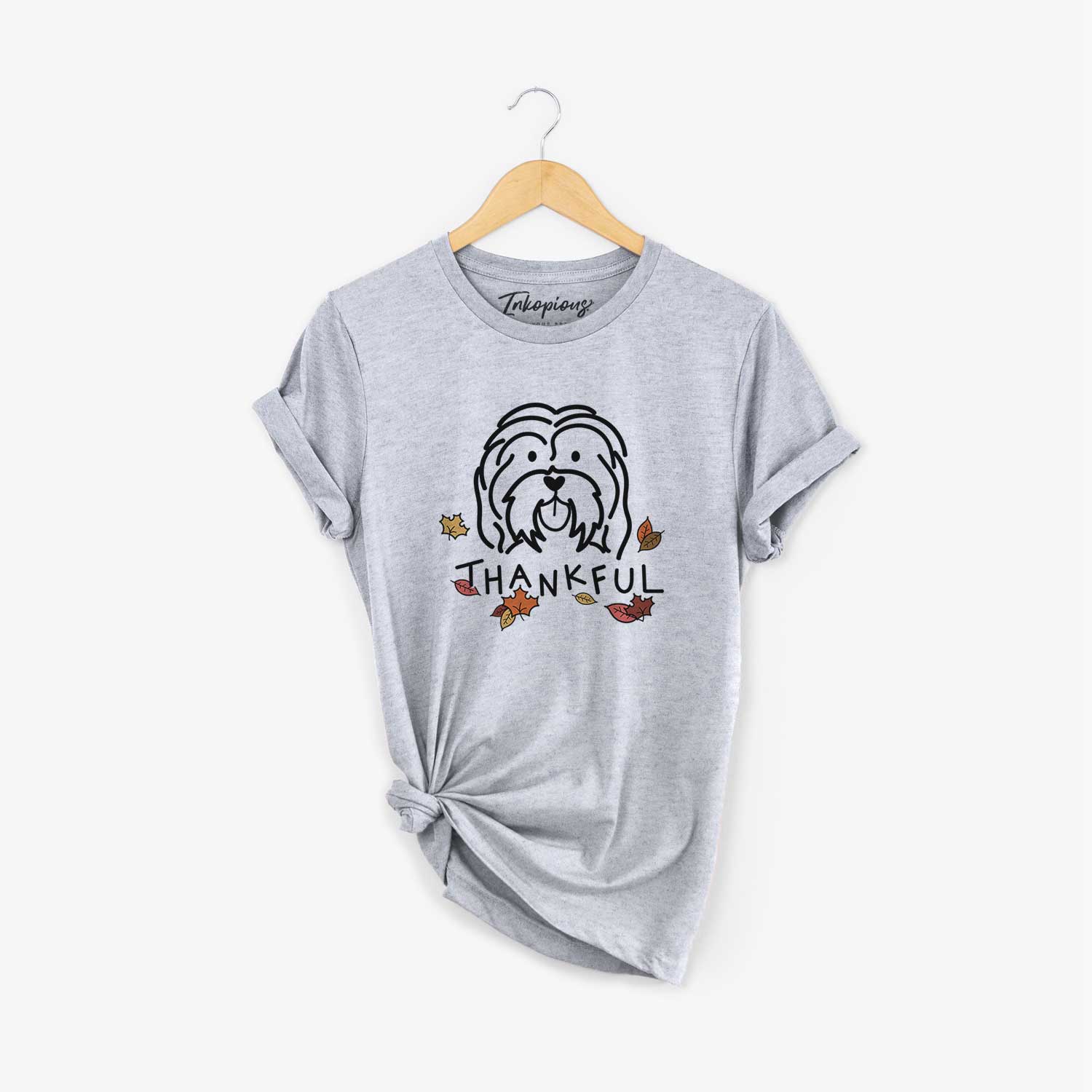 Minimalist line drawing of a Havanese with 'Thankful' lettering on a Grey Unisex crewneck