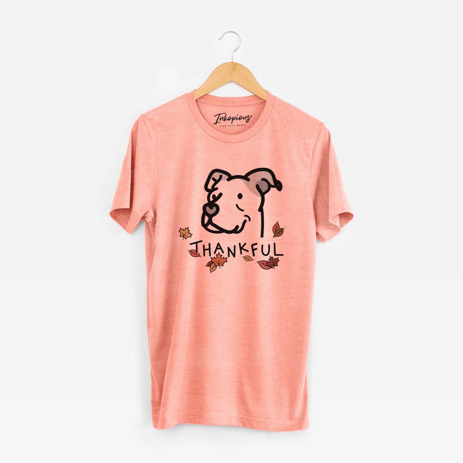 Minimalist line drawing of Mr. Sir the Pitbull Mix with 'Thankful' lettering on a Sunset Unisex crewneck