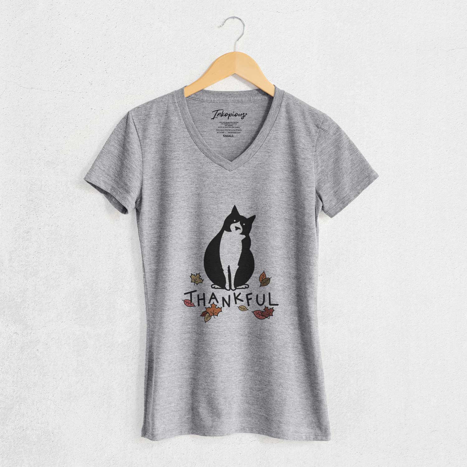 Thankful Tuxedo Cat - Oliver - Women's V-neck Shirt