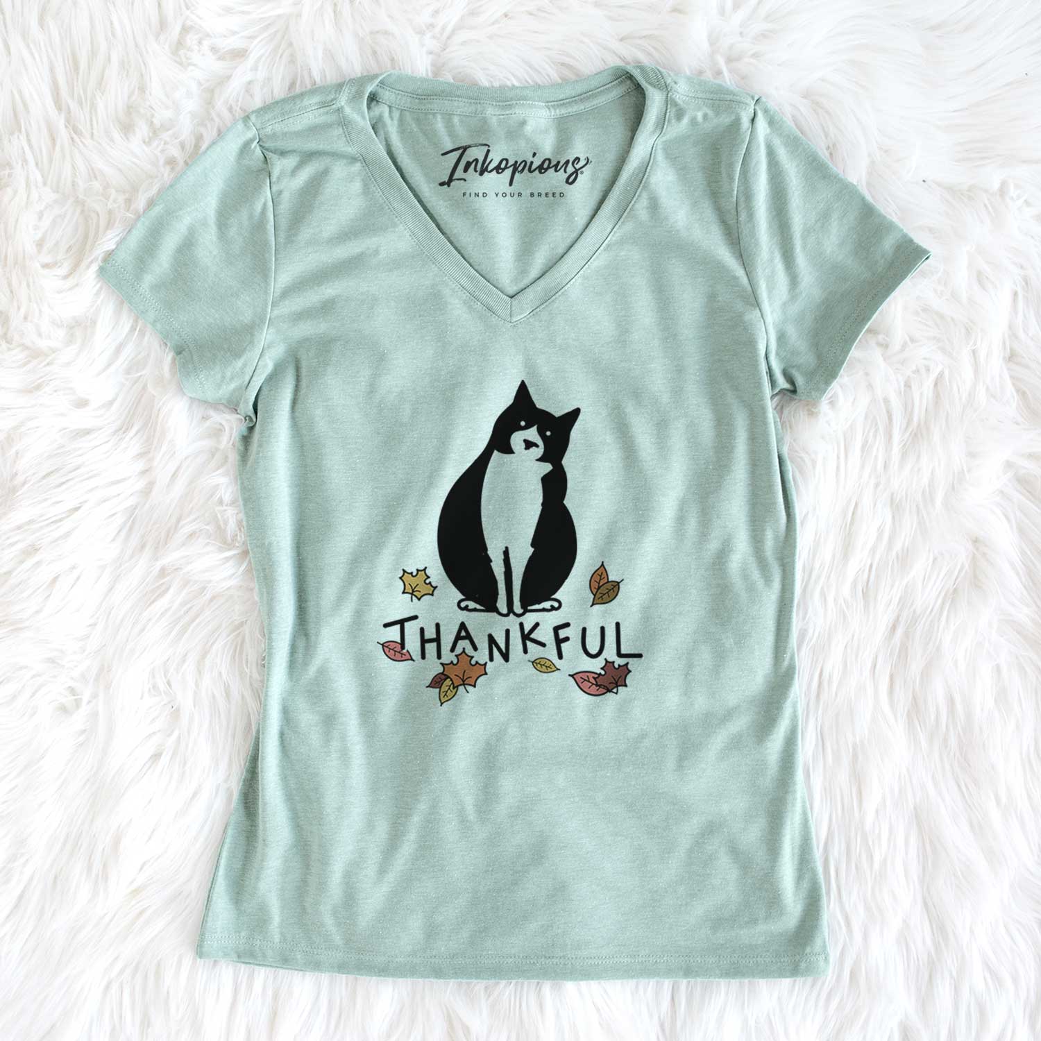 Thankful Tuxedo Cat - Oliver - Women's V-neck Shirt