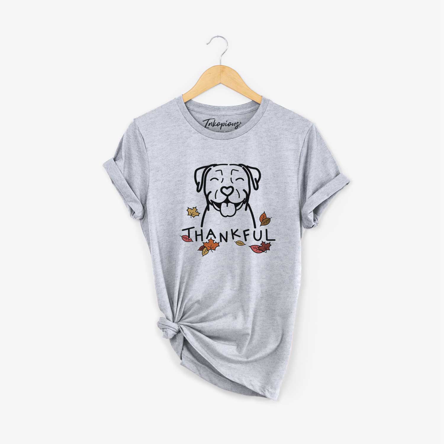 Minimalist line drawing of a Pitbull with 'Thankful' lettering on a Grey Unisex crewneck