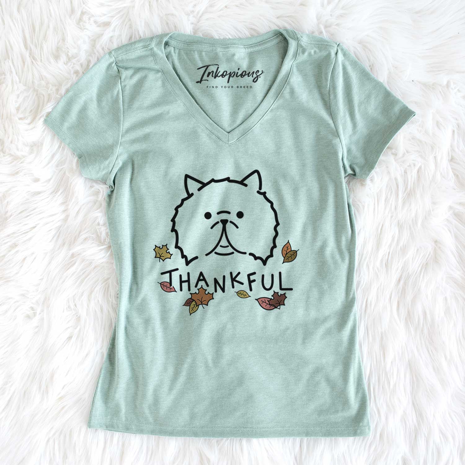 Thankful Persian Cat - Smoosh - Women's V-neck Shirt