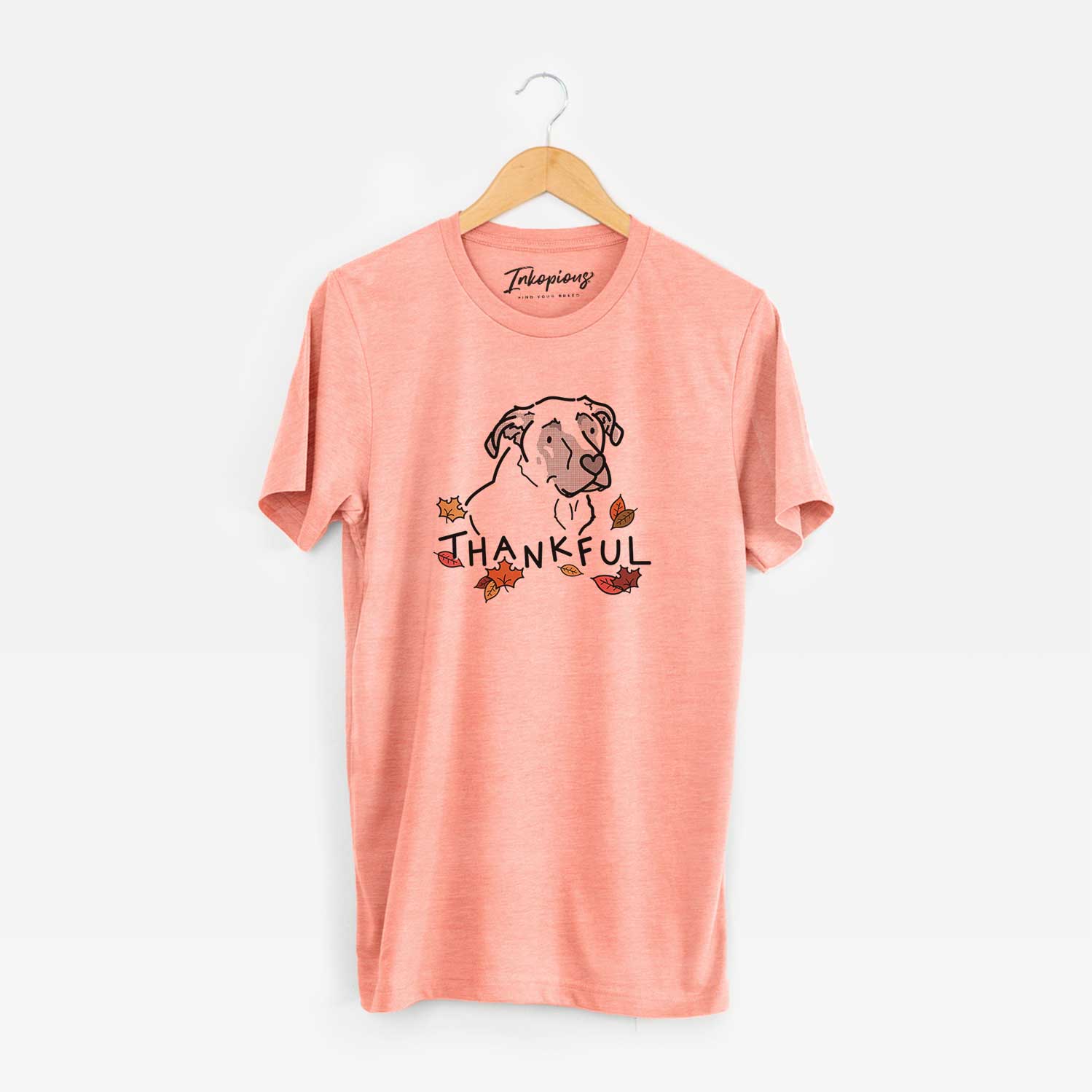 Minimalist line drawing of Tank the Mastiff German Shepherd Mix with 'Thankful' lettering on a Sunset Unisex crewneck