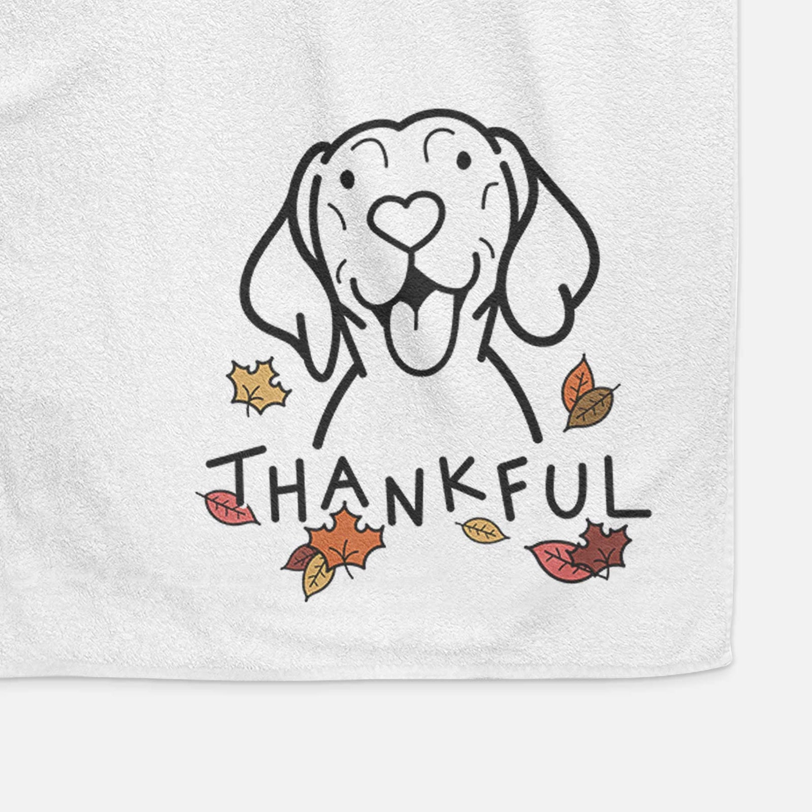 Minimalist line drawing of a Vizsla with 'Thankful' lettering on a decorative hand towel