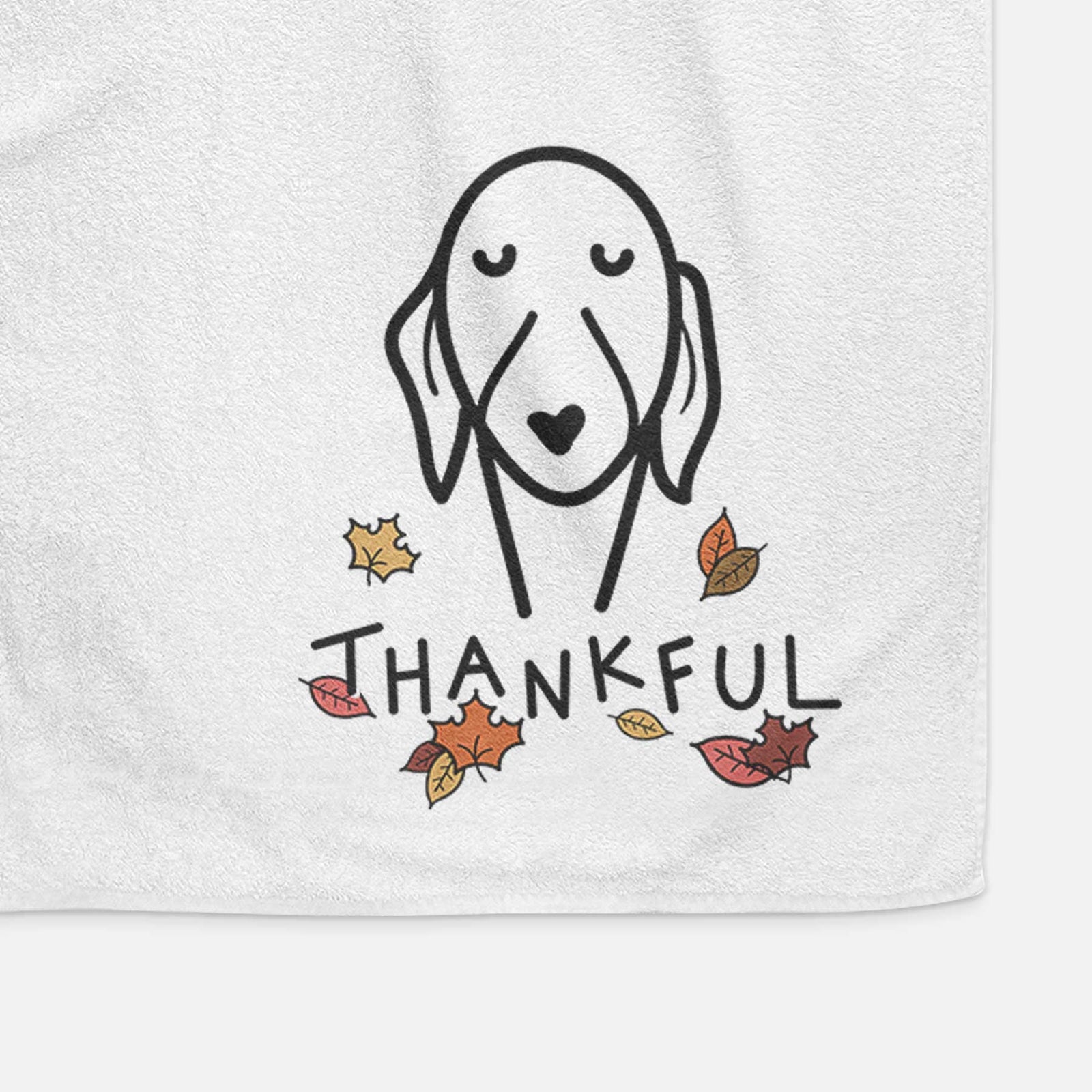 Minimalist line drawing of a Whippet with 'Thankful' lettering on a decorative hand towel