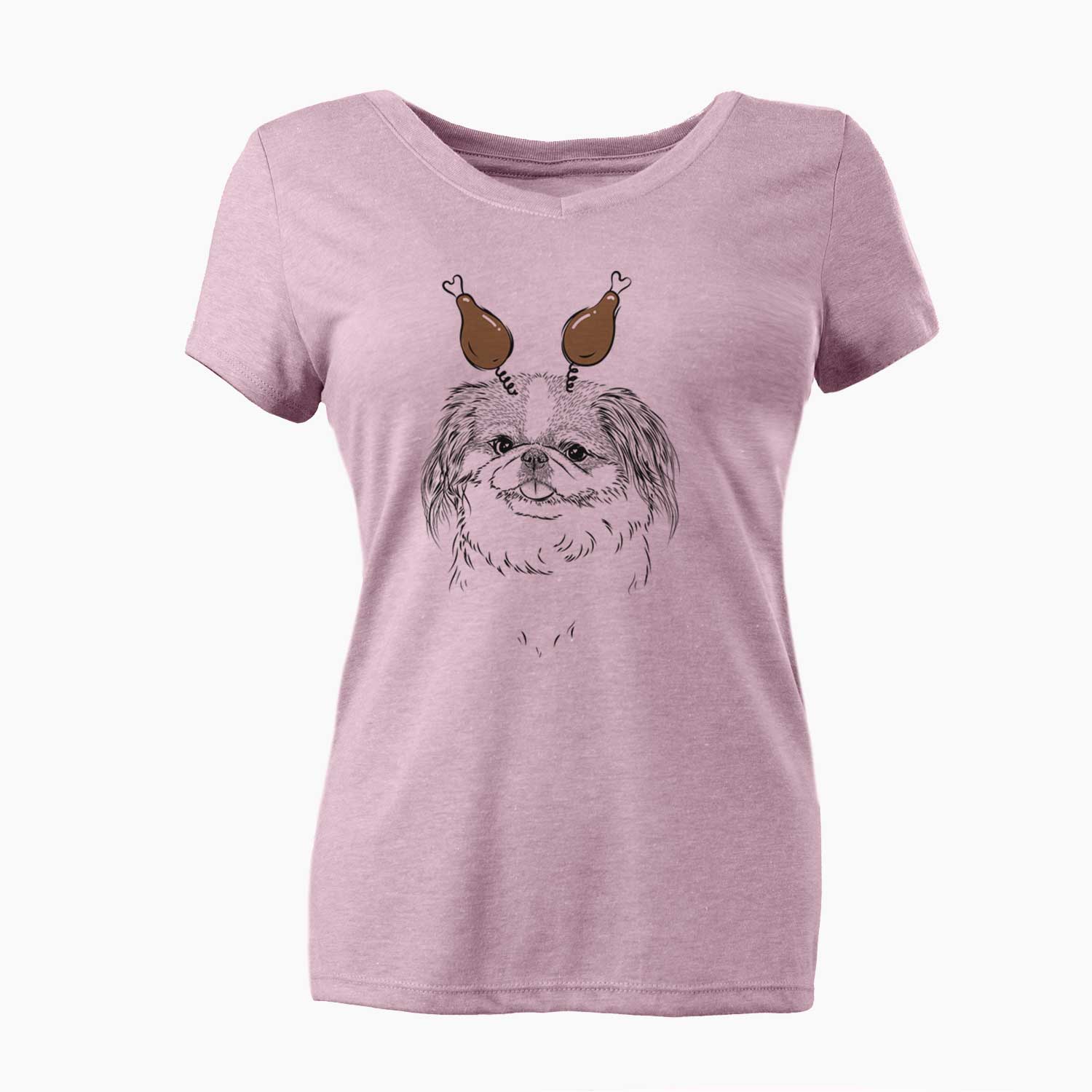 Thanksgiving Abra Bean the Pekingese - Women's V-neck Shirt