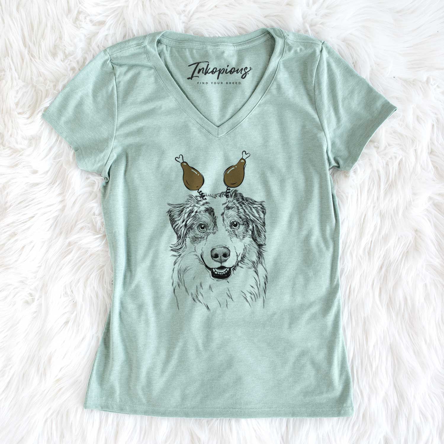 Thanksgiving Aonghus the Australian Shepherd - Women's V-neck Shirt