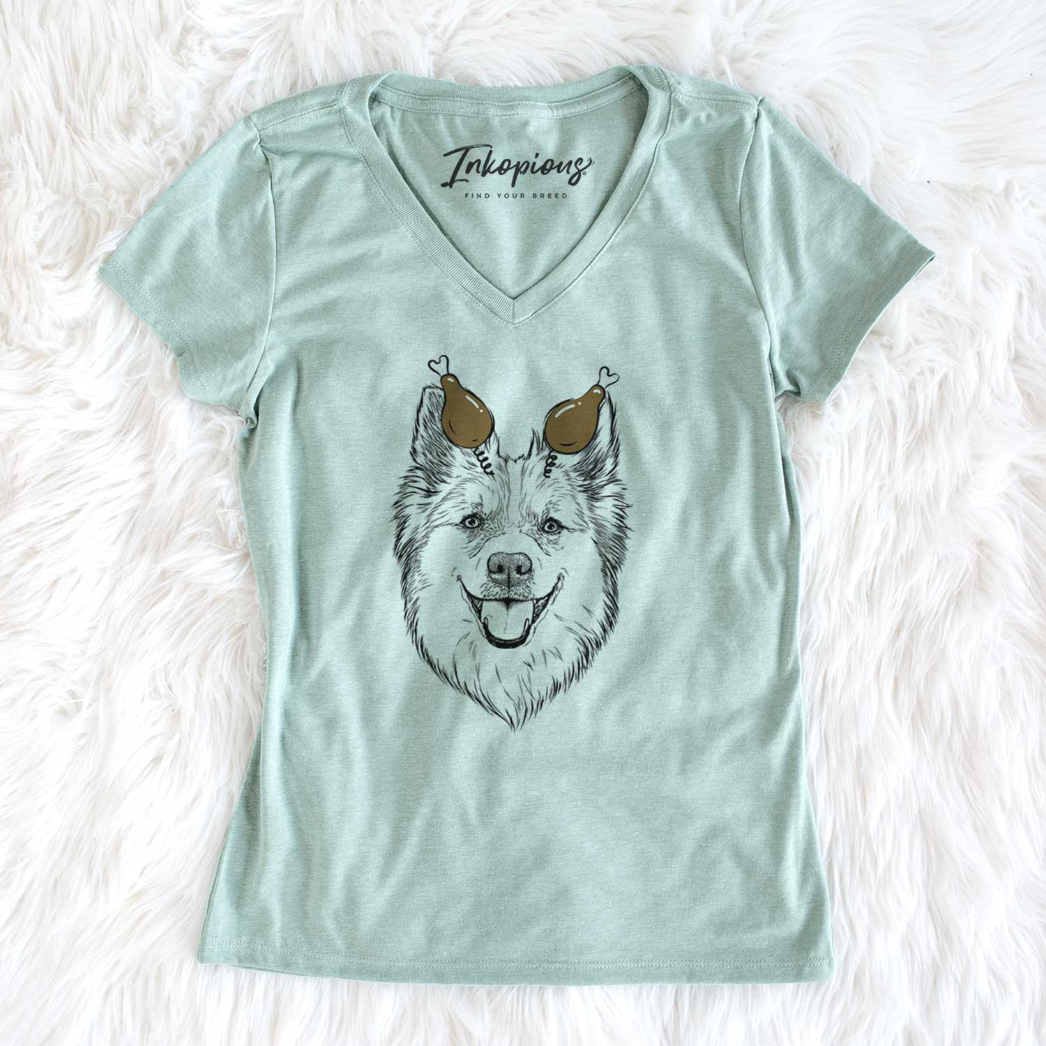 Thanksgiving Ari the Icelandic Sheepdog - Women's V-neck Shirt