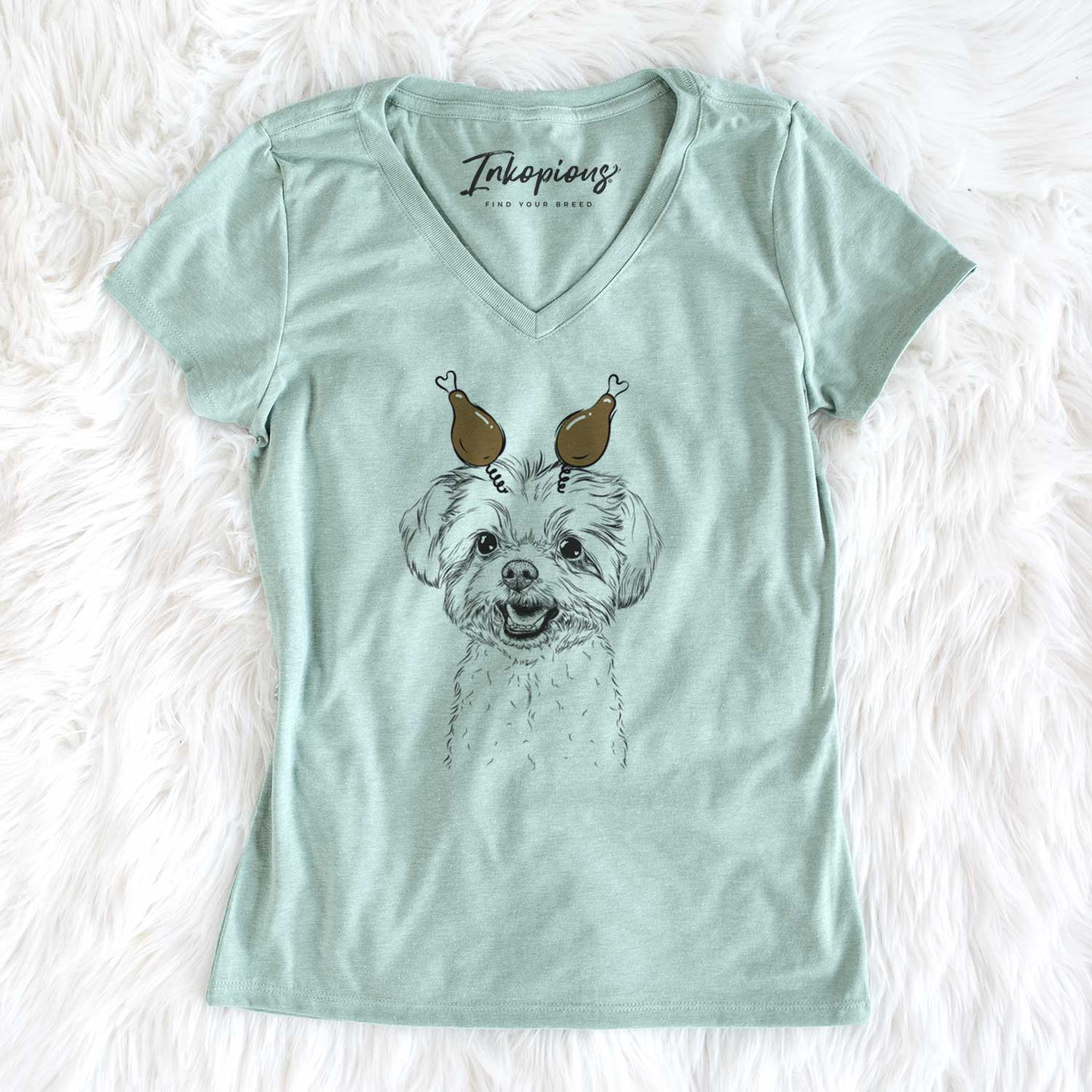 Thanksgiving Aspen the Morkie - Women's V-neck Shirt