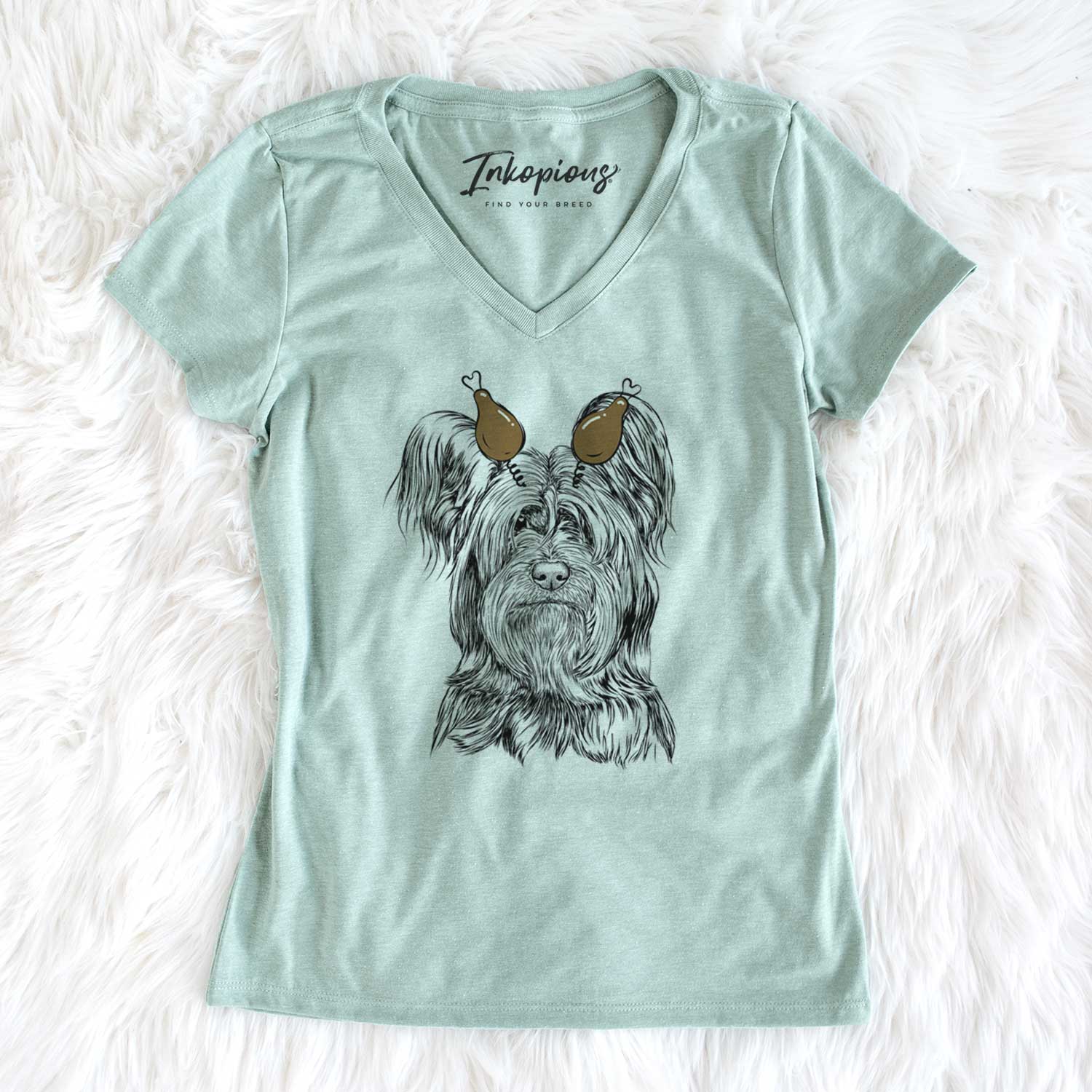 Thanksgiving Bandit the Skye Terrier - Women's V-neck Shirt