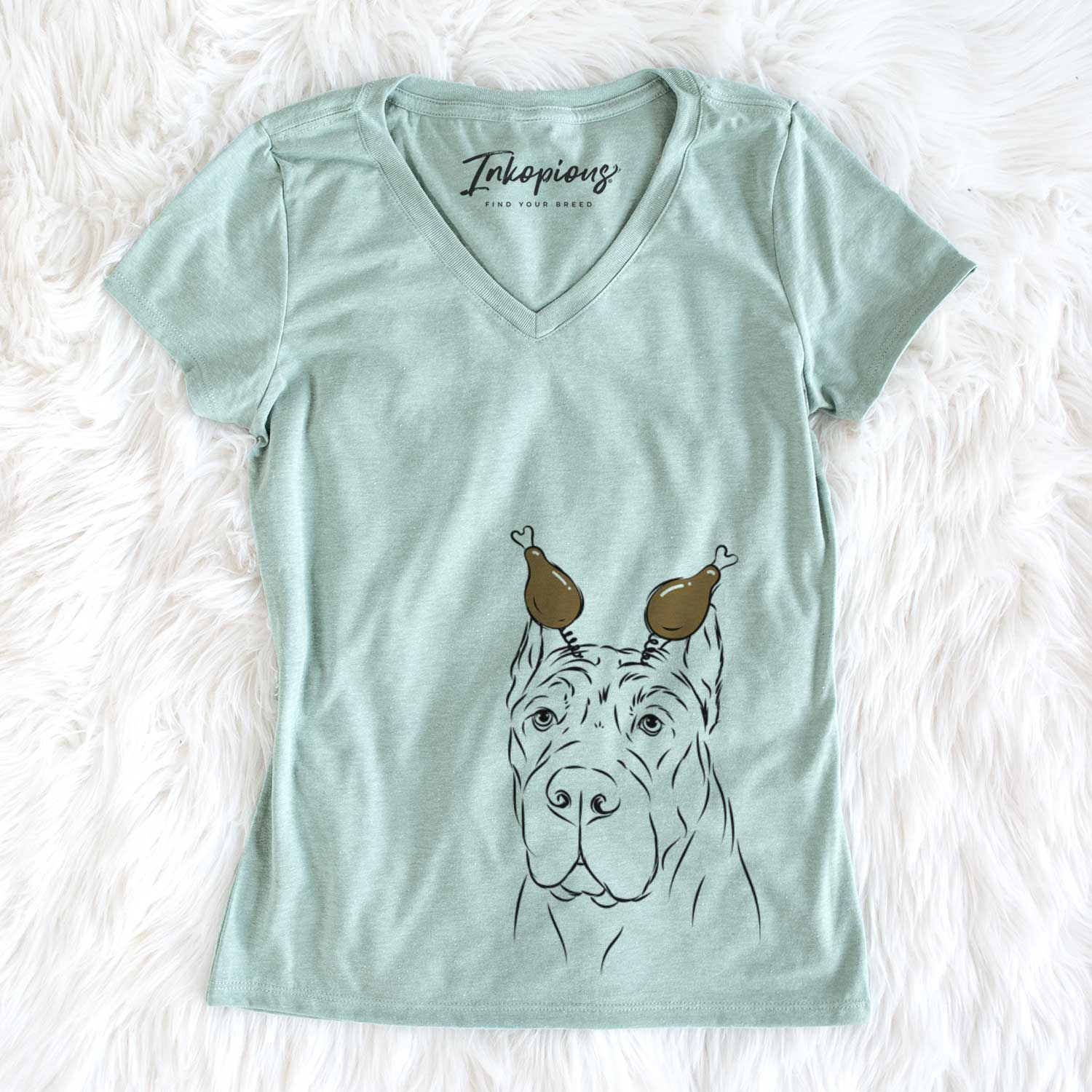 Thanksgiving Bearson the Cane Corso - Women's V-neck Shirt