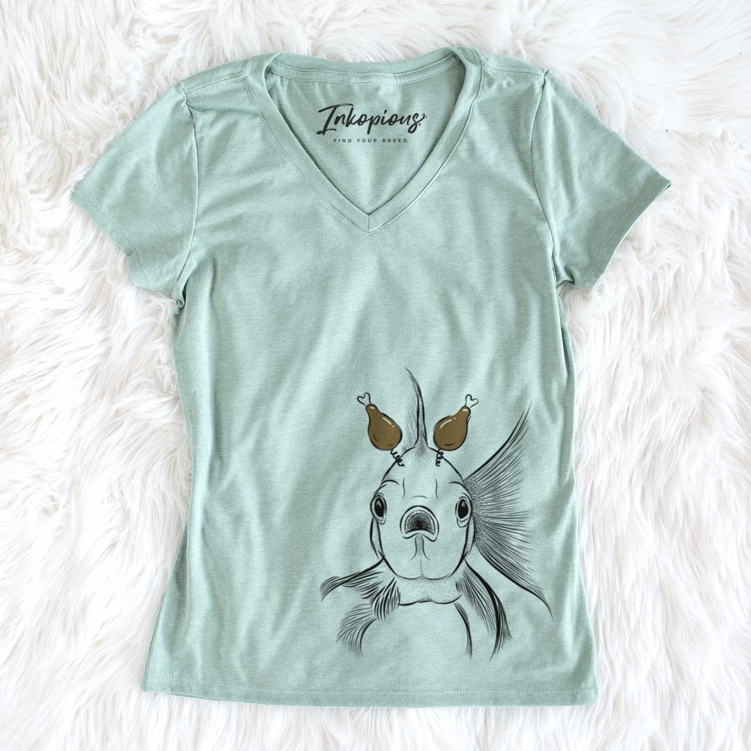 Thanksgiving Beefcake the Goldfish - Women's V-neck Shirt