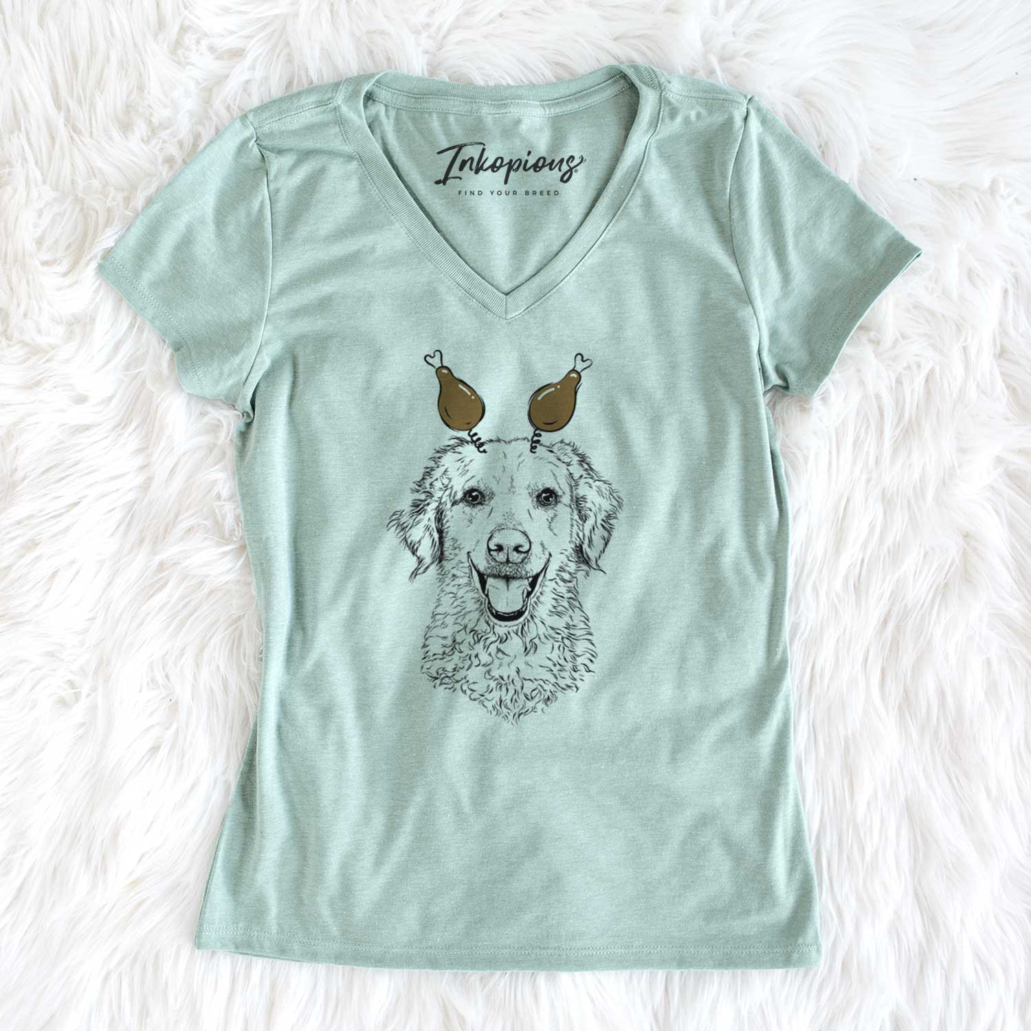 Thanksgiving Bella Bean the Goldendoodle - Women's V-neck Shirt