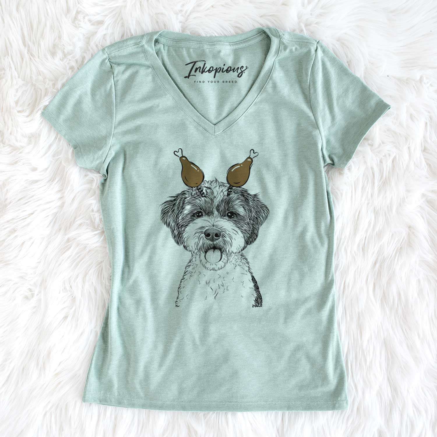 Thanksgiving Bella the Cockapoo - Women's V-neck Shirt