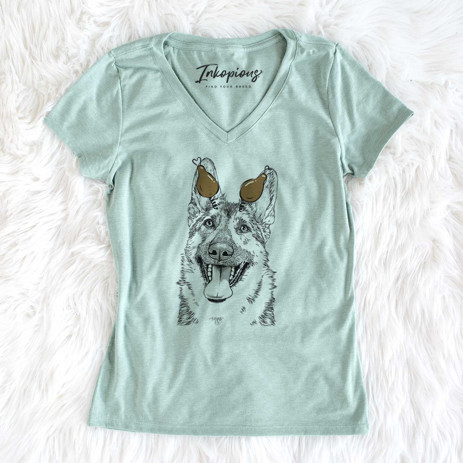 Thanksgiving Benson the German Shepherd - Women's V-neck Shirt