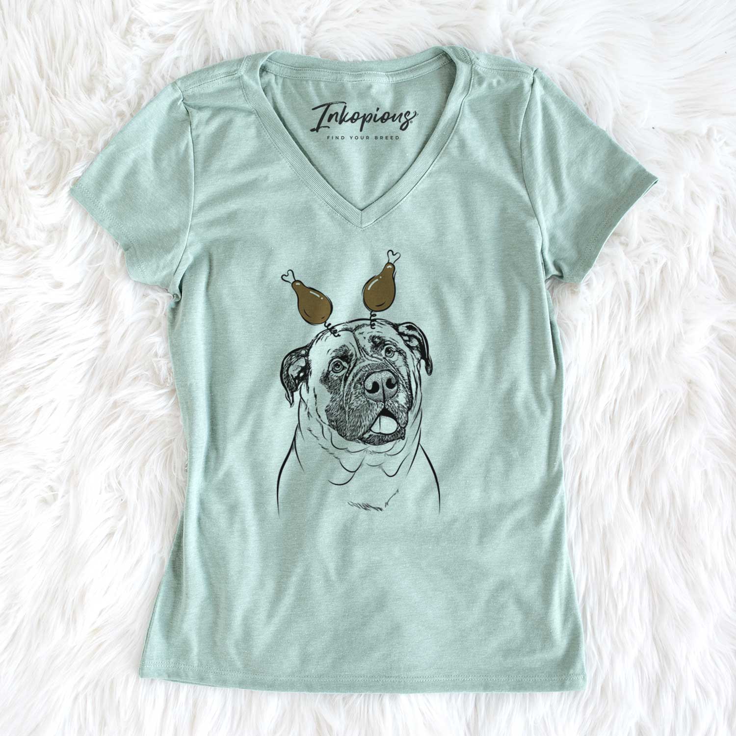 Thanksgiving Big P the English Mastiff - Women's V-neck Shirt