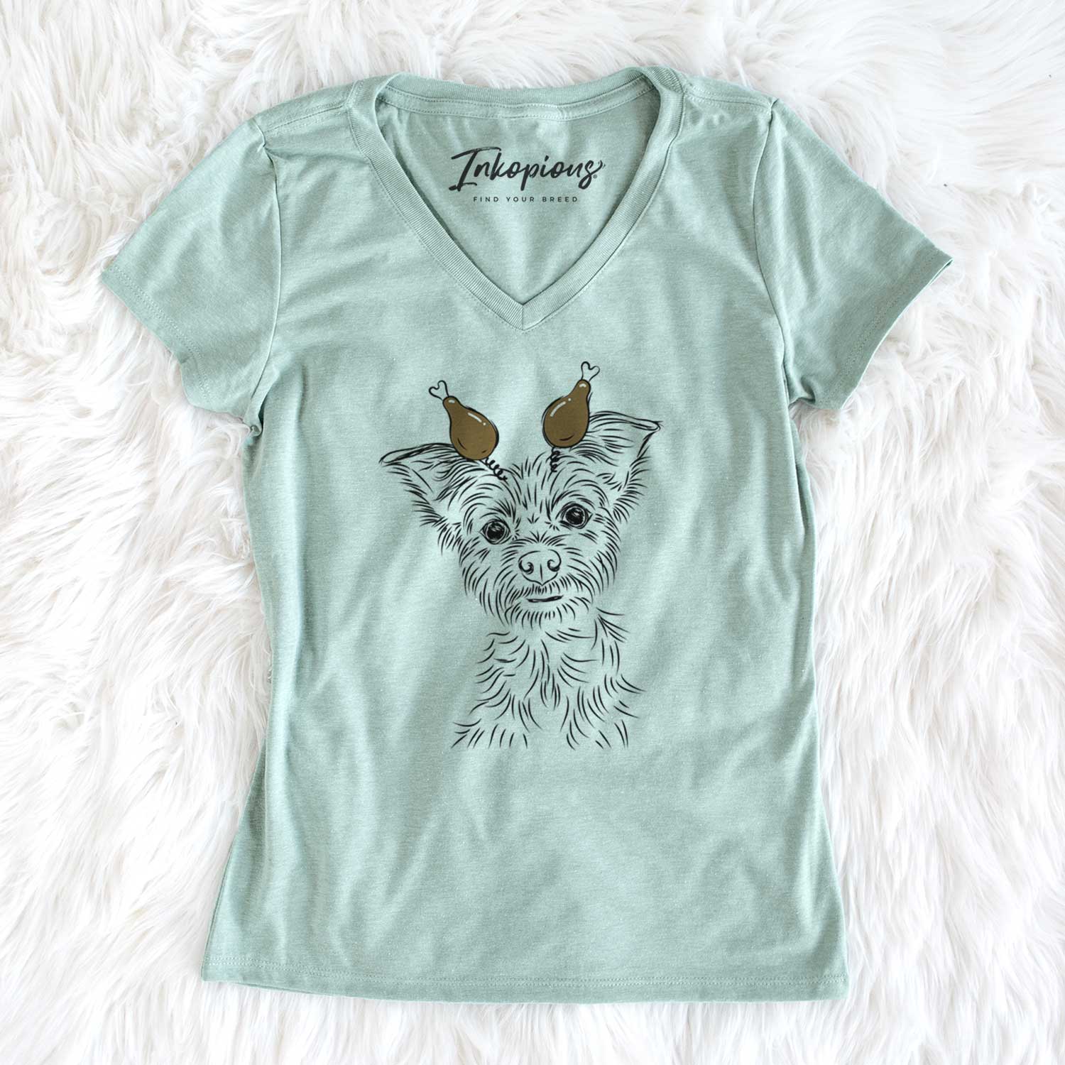 Thanksgiving Bingo the Yorkshire Terrier - Women's V-neck Shirt