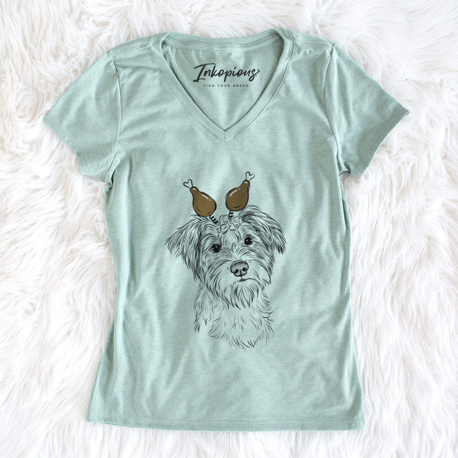 Thanksgiving Birdee the Schnauzer Mix - Women's Perfect V-neck Shirt