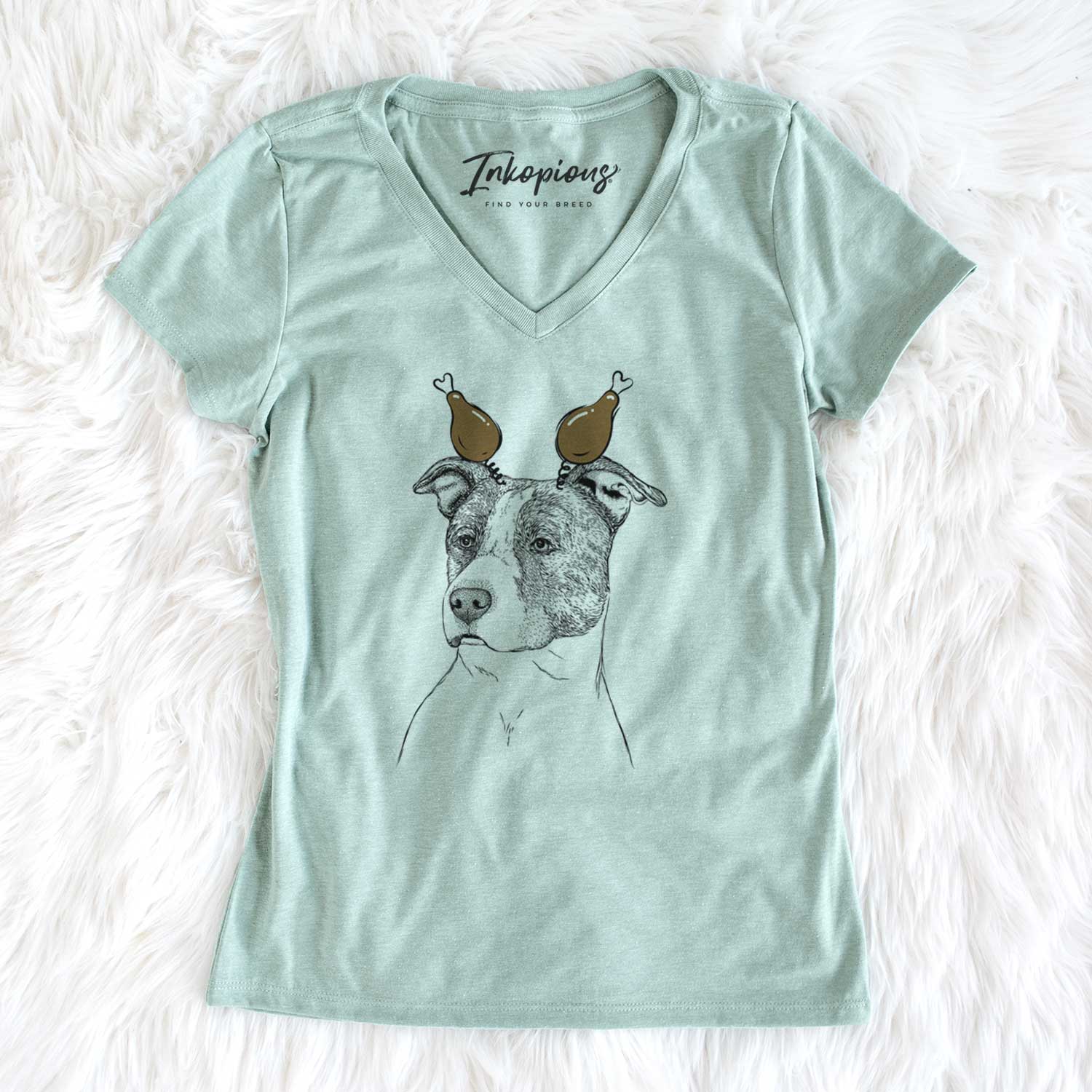 Thanksgiving Blu the Pitbull - Women's V-neck Shirt
