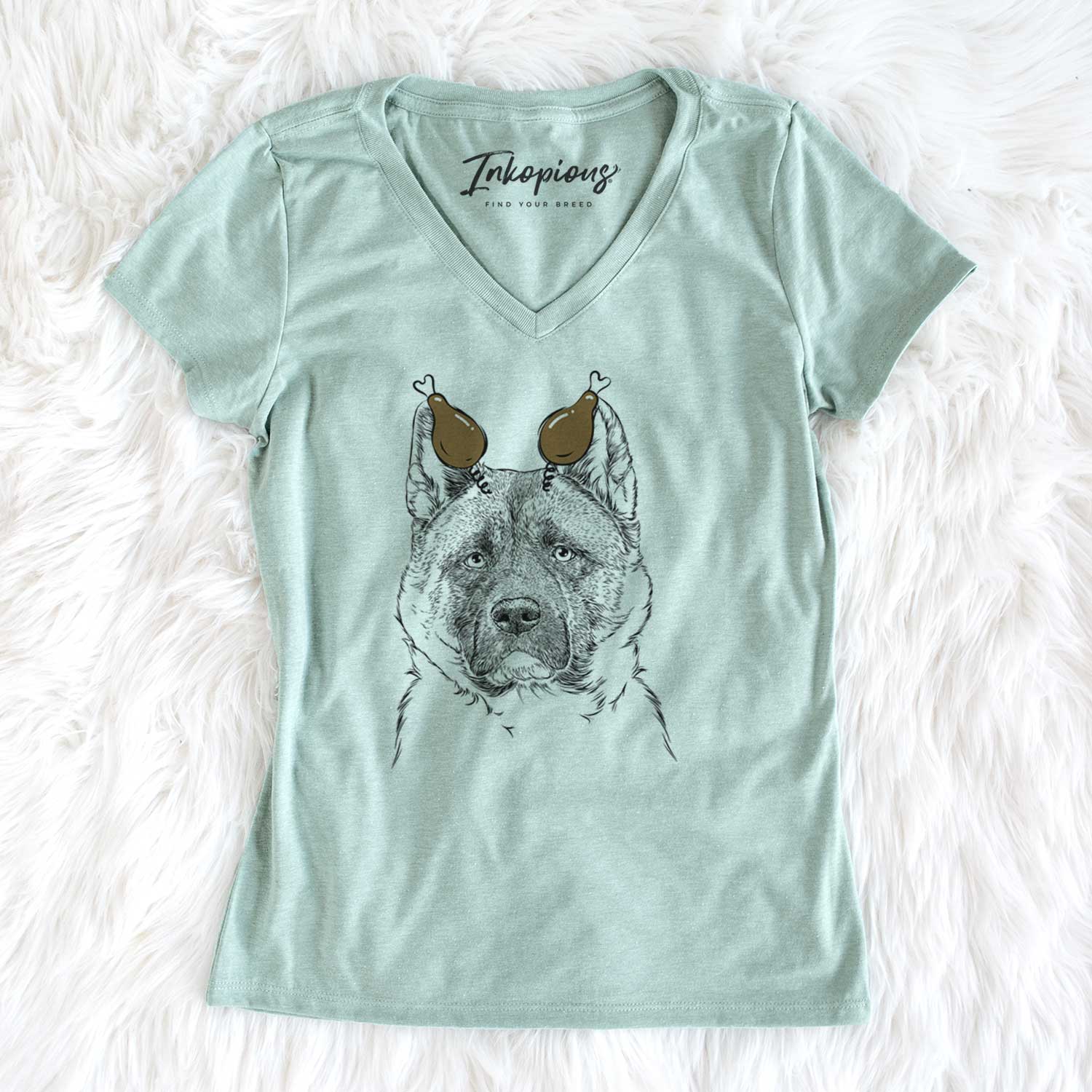 Thanksgiving Bo the American Akita - Women's V-neck Shirt