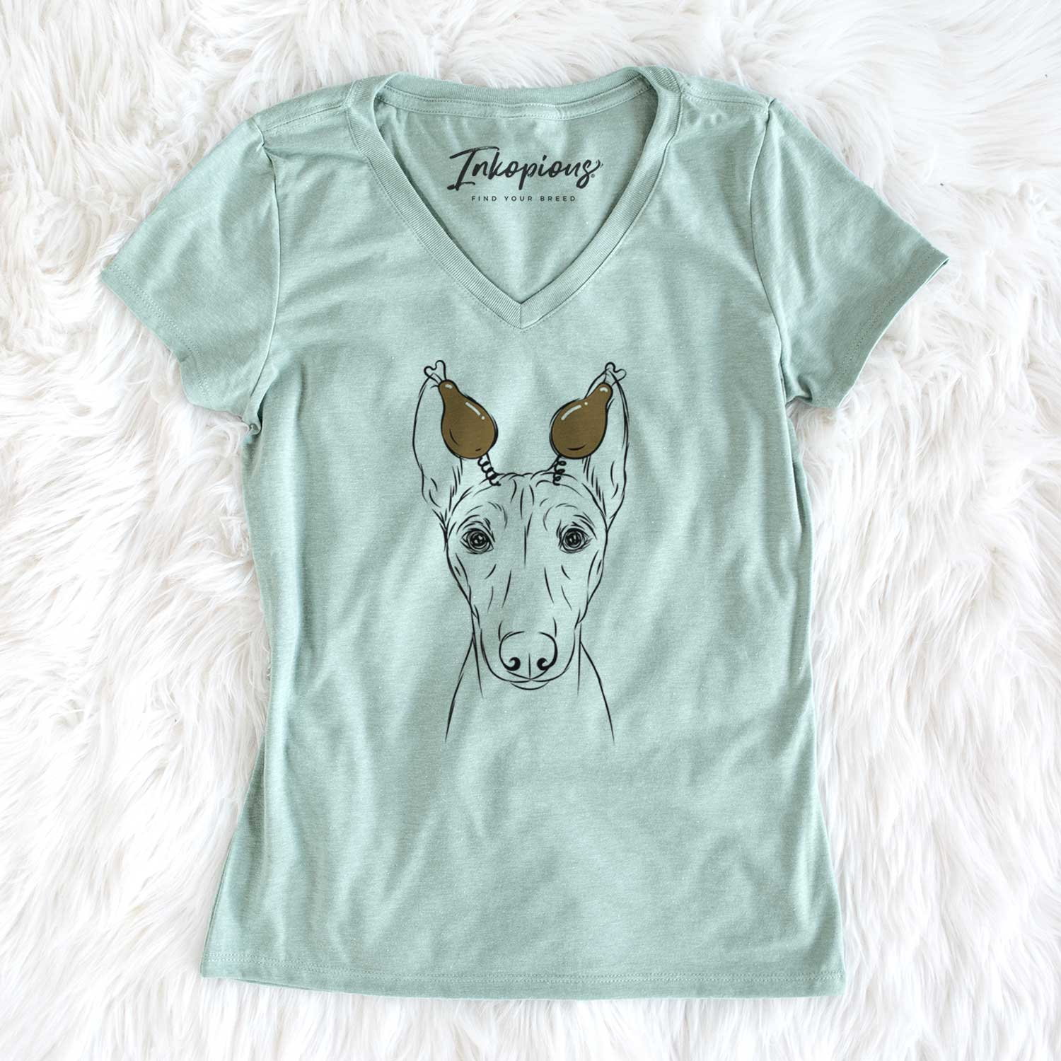 Thanksgiving Bonsai the Basenji - Women's V-neck Shirt