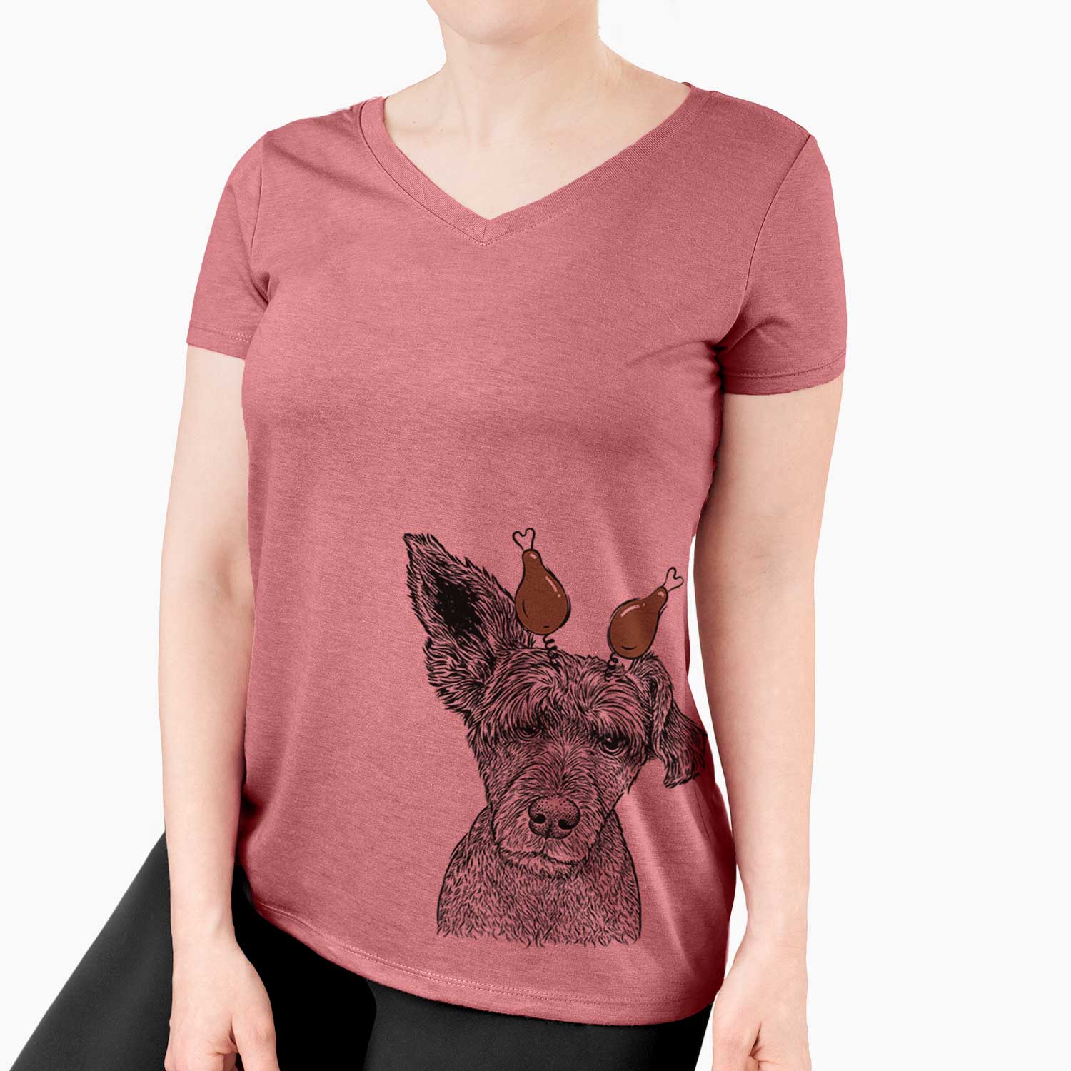 Thanksgiving Boodles the Schnauzer Mix - Women's V-neck Shirt