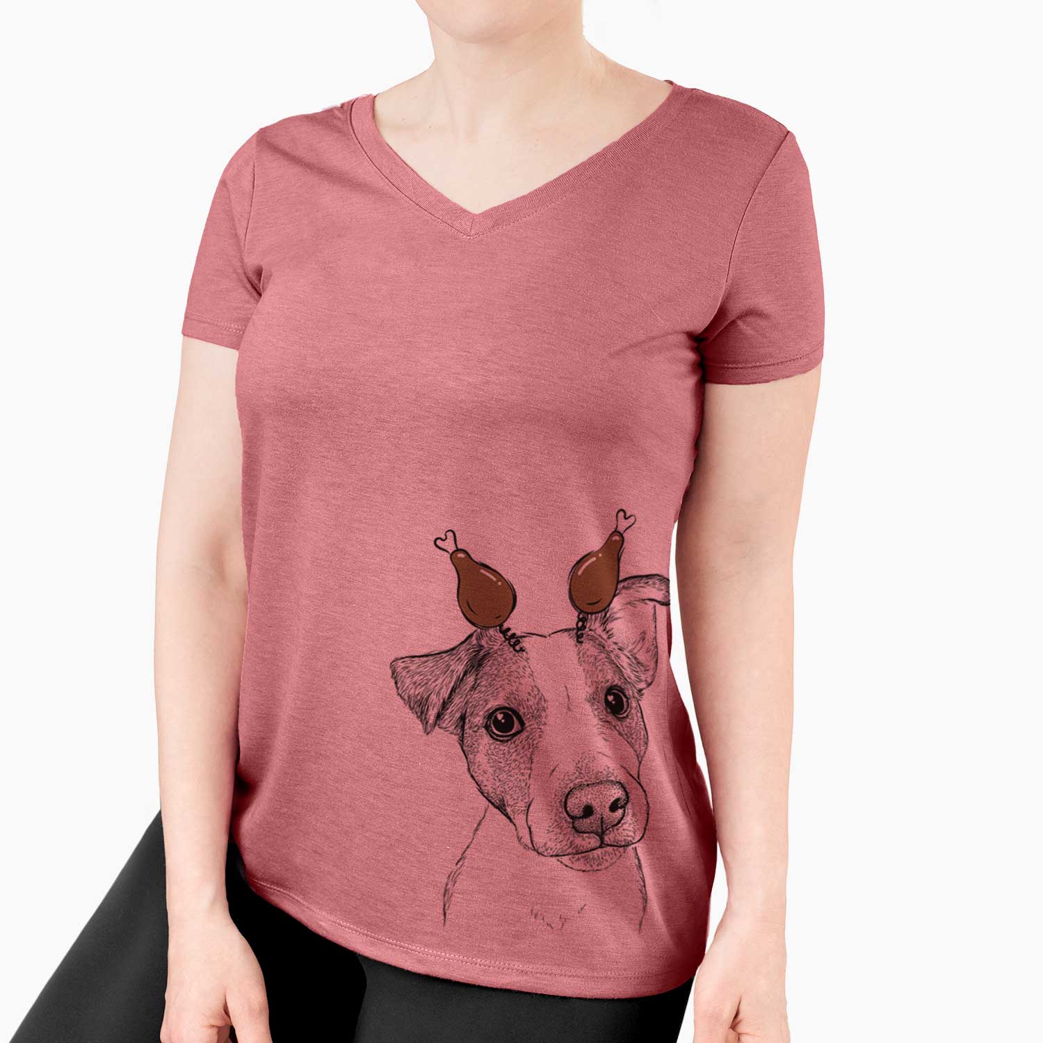 Thanksgiving Bosse the Jack Russell Terrier - Women's V-neck Shirt