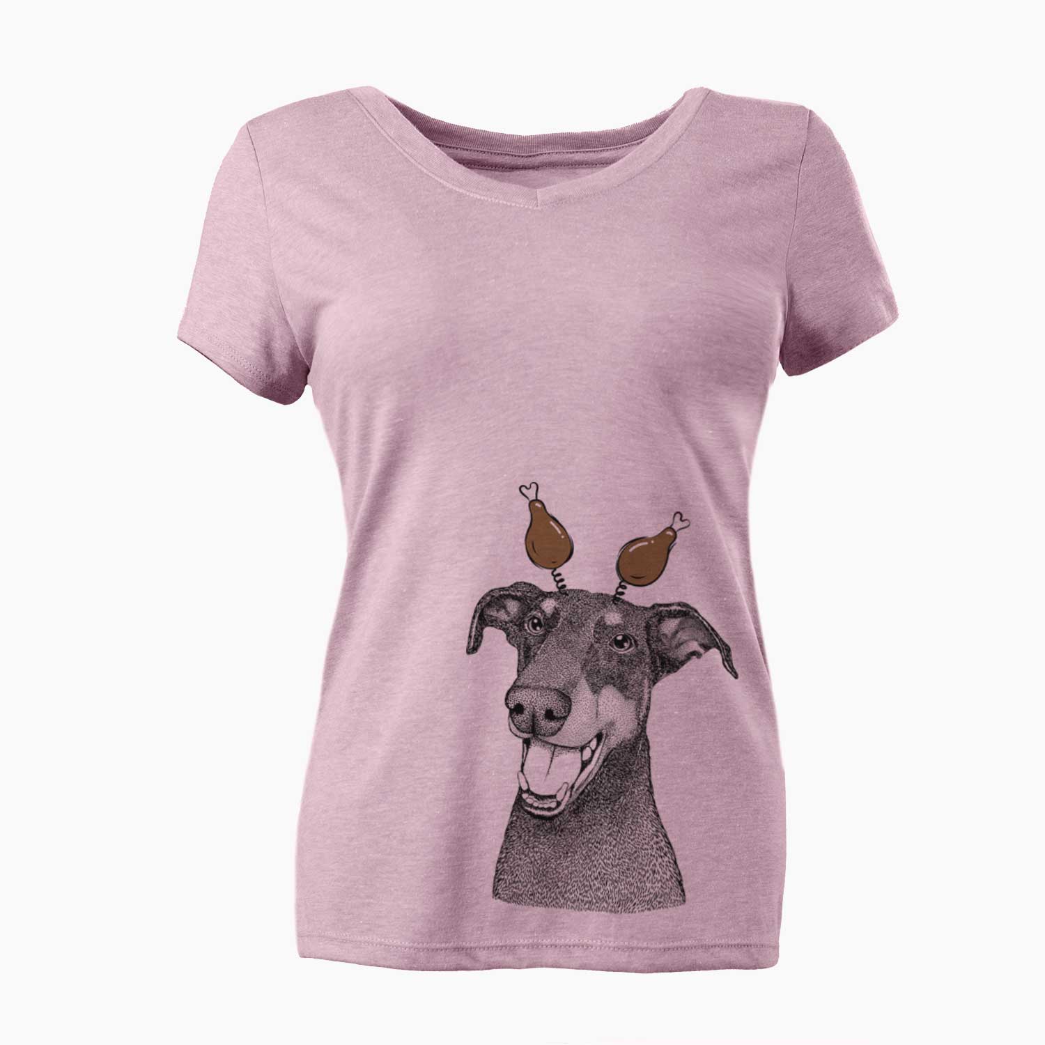 Thanksgiving Bunnie the Doberman Pinscher - Women's V-neck Shirt