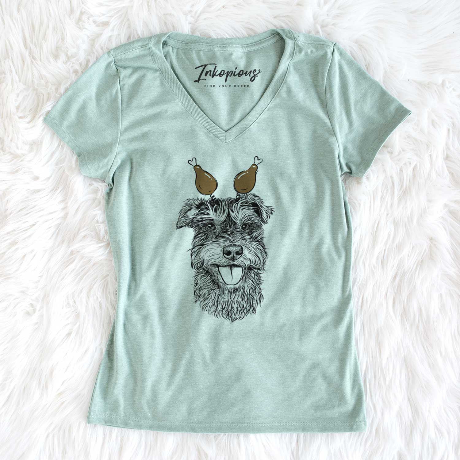 Thanksgiving Buster the Schnoodle - Women's V-neck Shirt