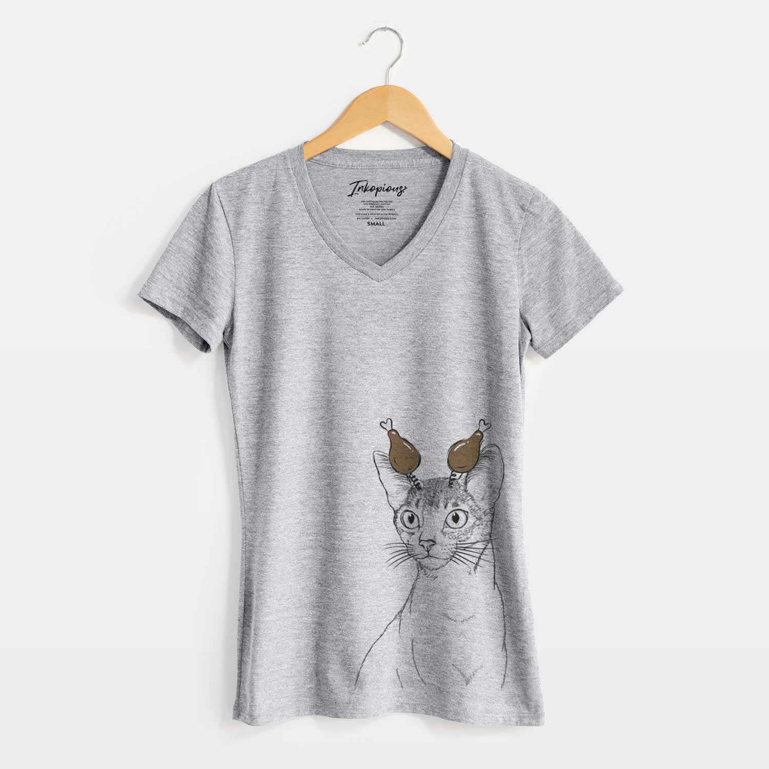 Thanksgiving Cedric the Abyssinian Cat - Women's V-neck Shirt