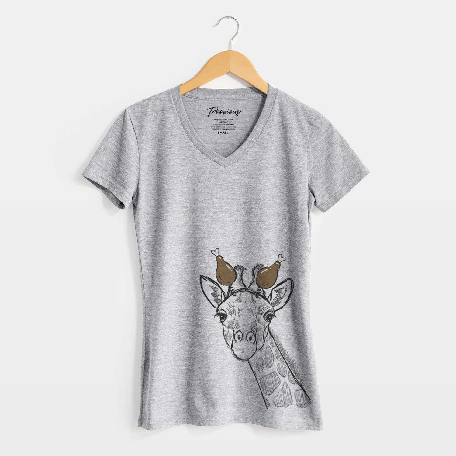 Thanksgiving Cedrick the Giraffe - Women's V-neck Shirt