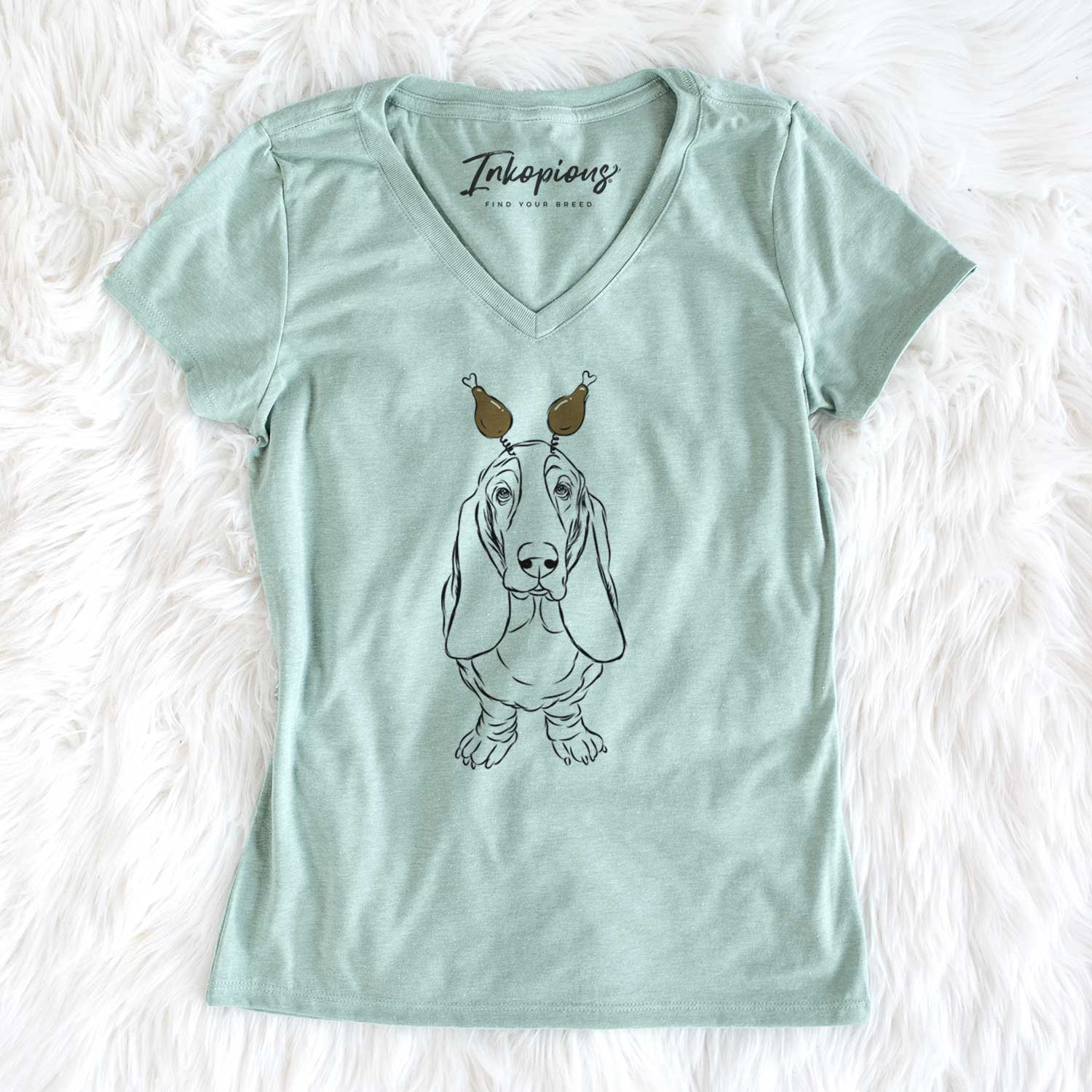 Thanksgiving Charlie the Basset Hound - Women's V-neck Shirt