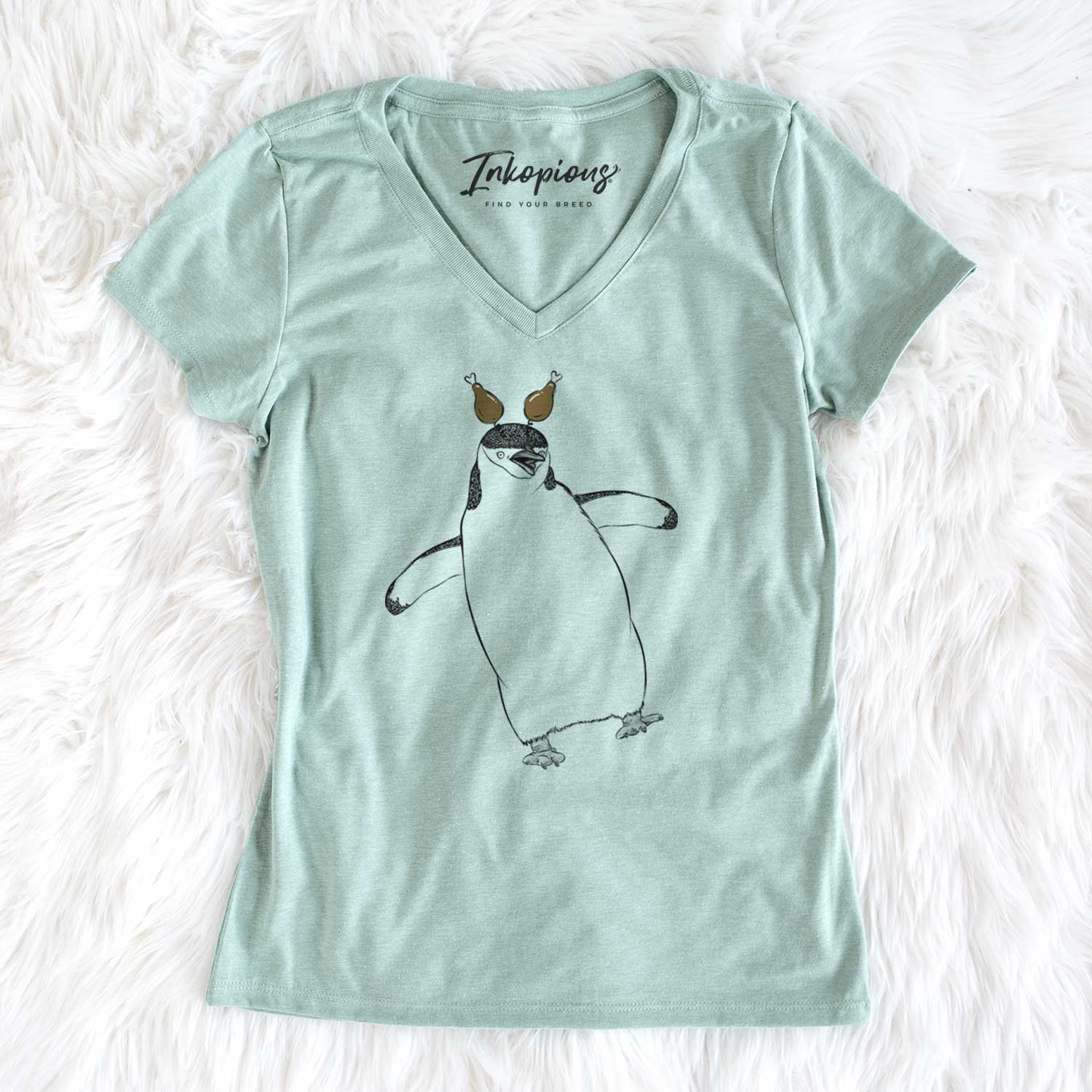 Thanksgiving Chive the Chinstrap Penguin - Women's V-neck Shirt