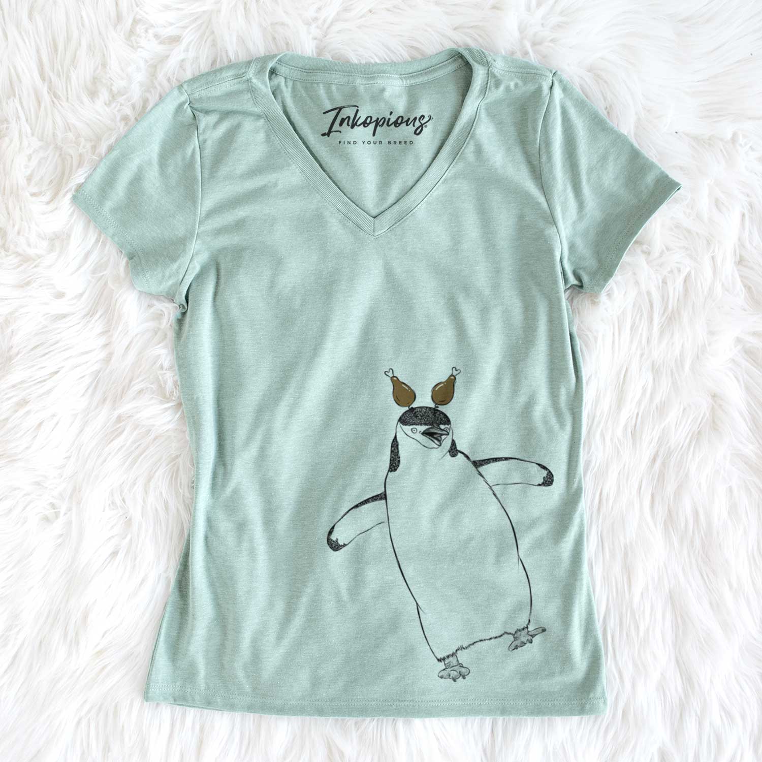 Thanksgiving Chive the Chinstrap Penguin - Women's V-neck Shirt